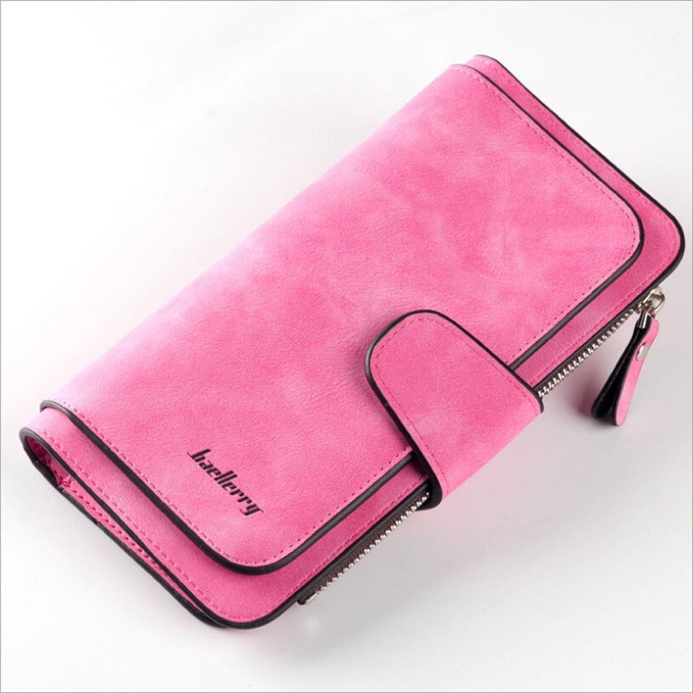 Women Lady Leather Trifold Card Wallet Clutch Checkbook Handbag Zip Purse Card Phone Holder Long Design Lady Fashion Wallets One Size Red - Image 1