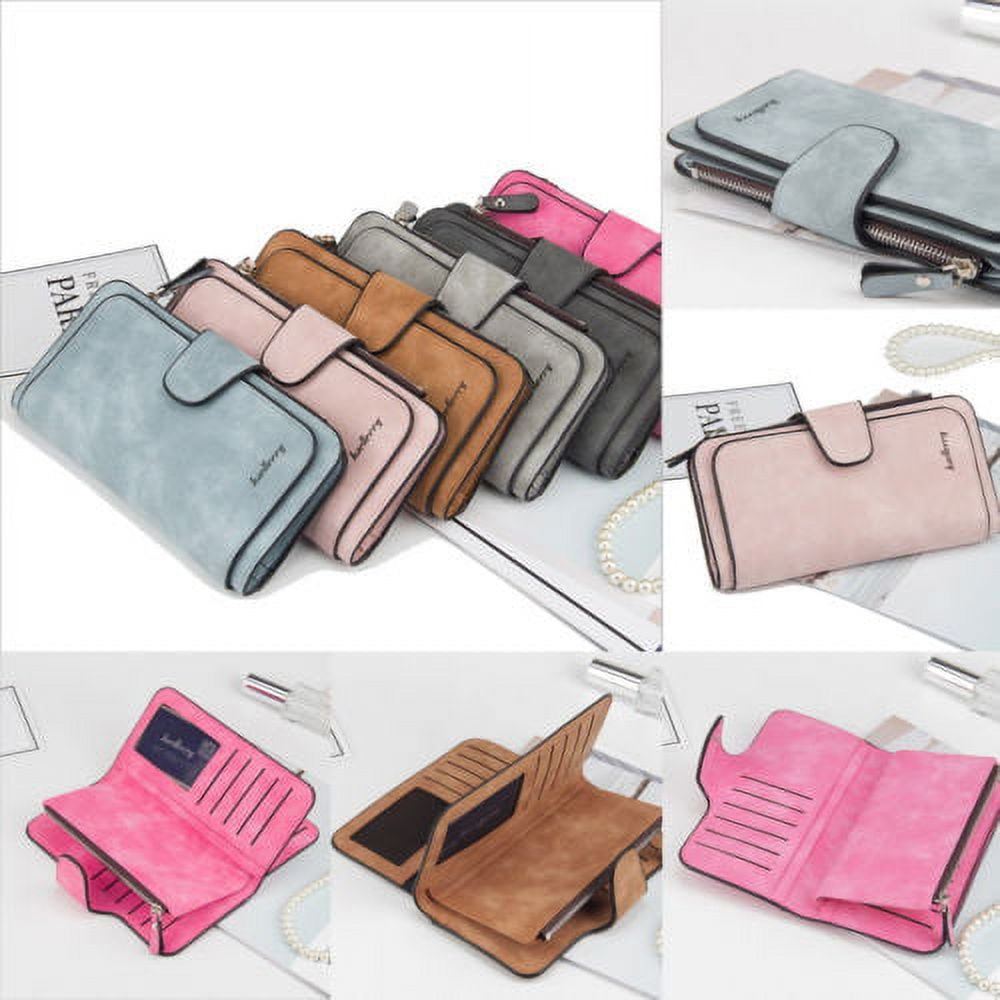 Women Lady Leather Trifold Card Wallet Clutch Checkbook Handbag Zip Purse Card Phone Holder Long Design Lady Fashion Wallets One Size Red - Image 2