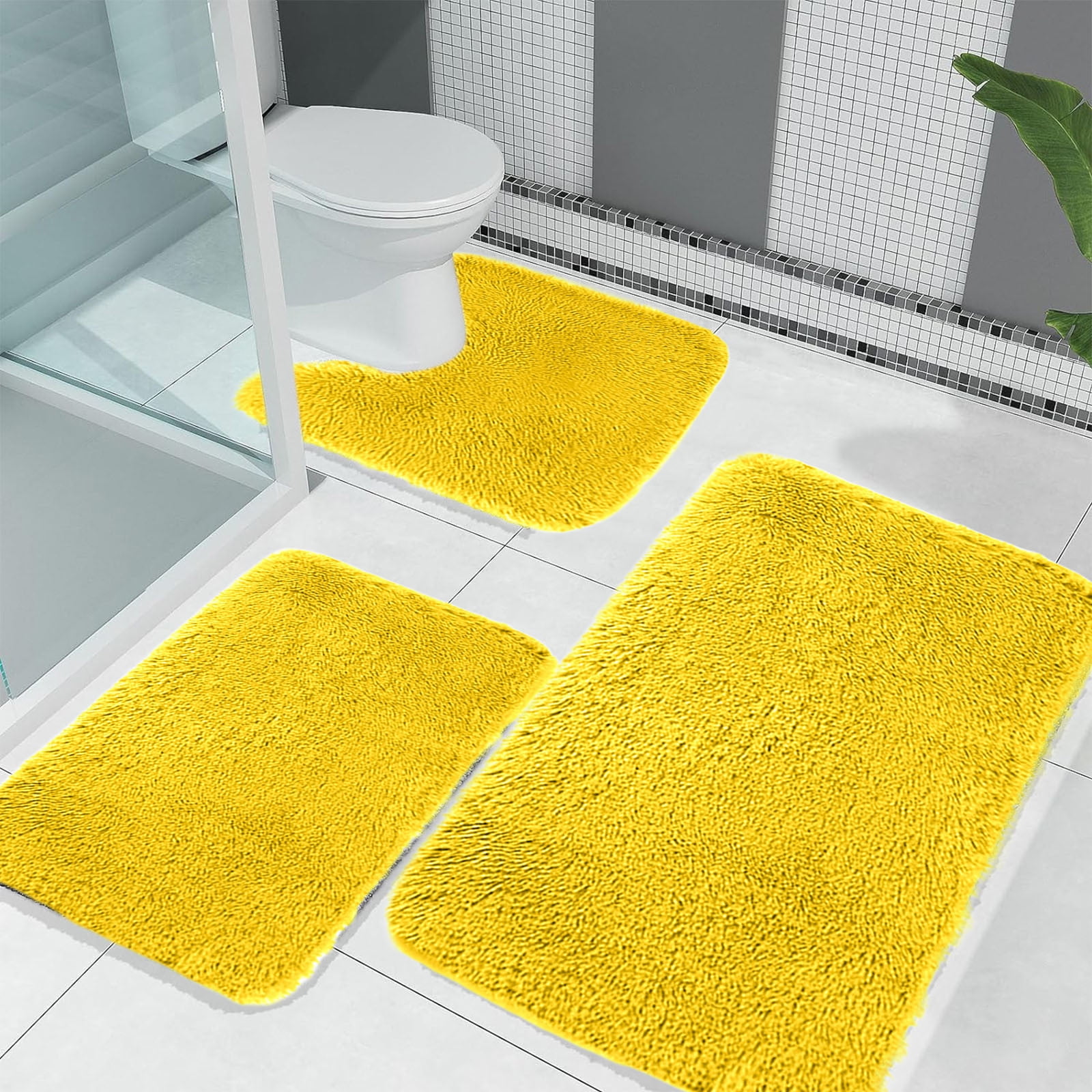 Under $5 Tyidzon Bathroom Rugs Solid Color Bath Mats 3 Set Bath Mats for bathroom Toilet Mats Universal Soft Comfortable Water Absorption Non-Slip Thick Machine Washable Easier to Dry AYellow - Image 4