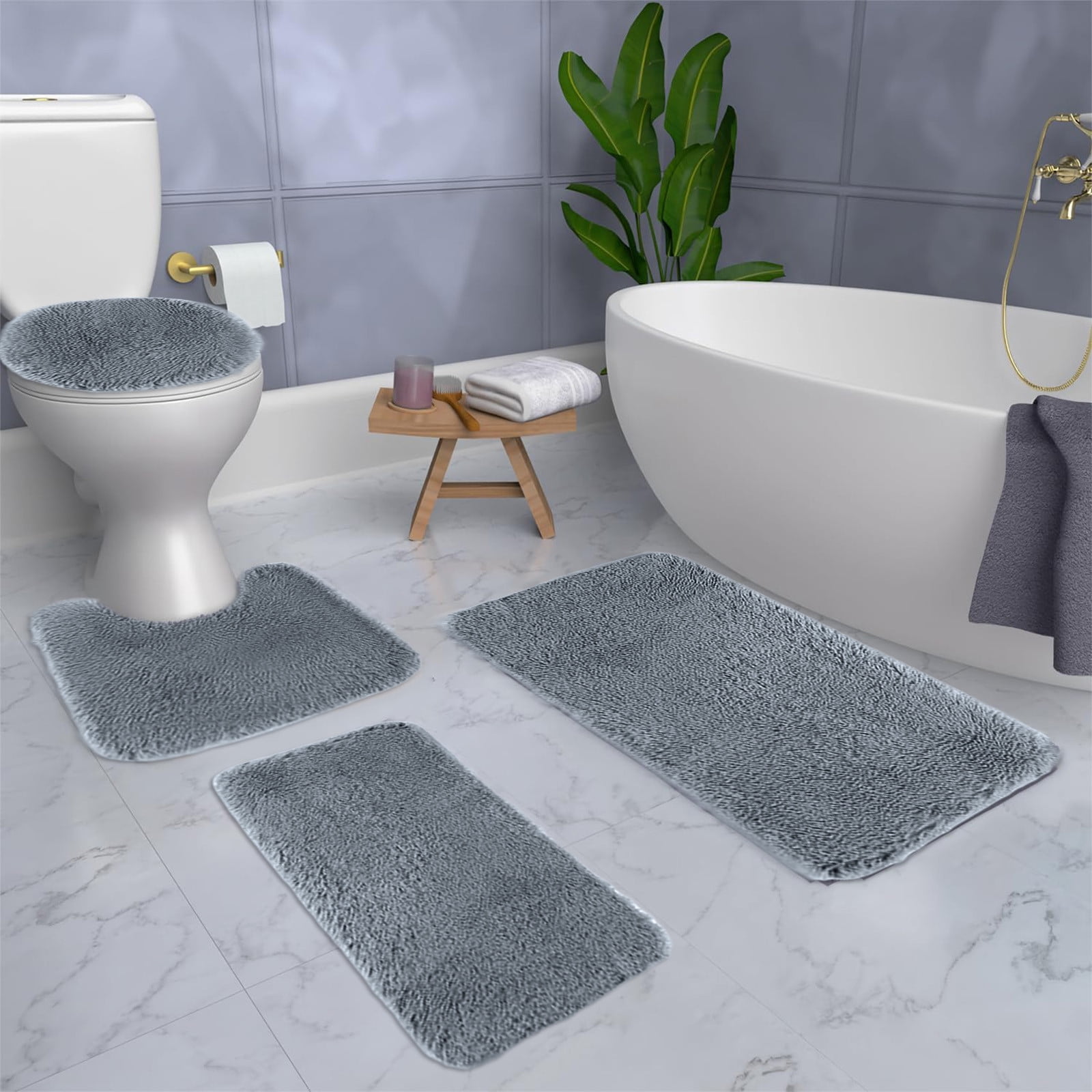 Under $5 Tyidzon Bathroom Rugs Solid Color Bath Mats 3 Set Bath Mats for bathroom Toilet Mats Universal Soft Comfortable Water Absorption Non-Slip Thick Machine Washable Easier to Dry BDark Gray 2 - Image 5