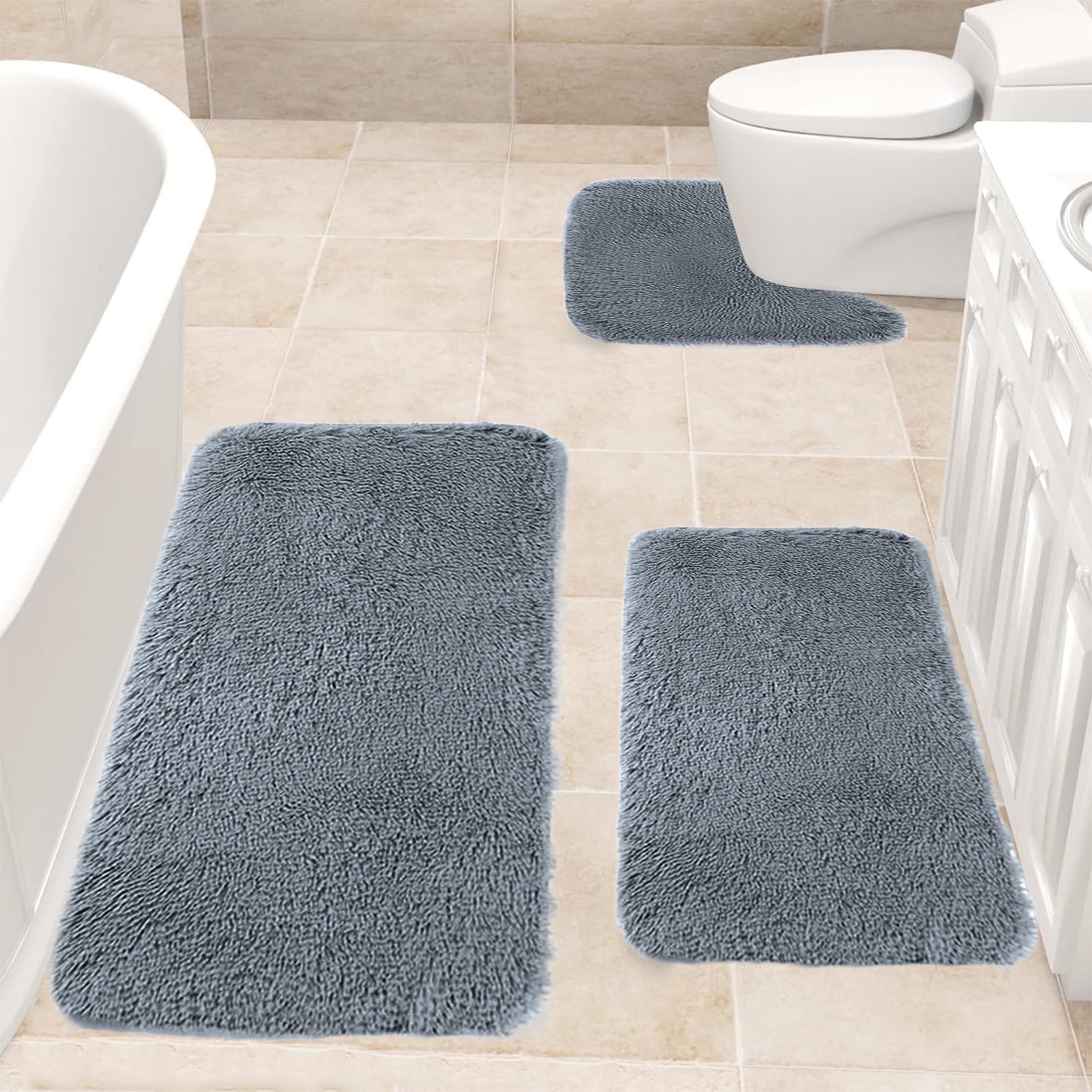 Under $5 Tyidzon Bathroom Rugs Solid Color Bath Mats 3 Set Bath Mats for bathroom Toilet Mats Universal Soft Comfortable Water Absorption Non-Slip Thick Machine Washable Easier to Dry BDrak Gray - Image 5