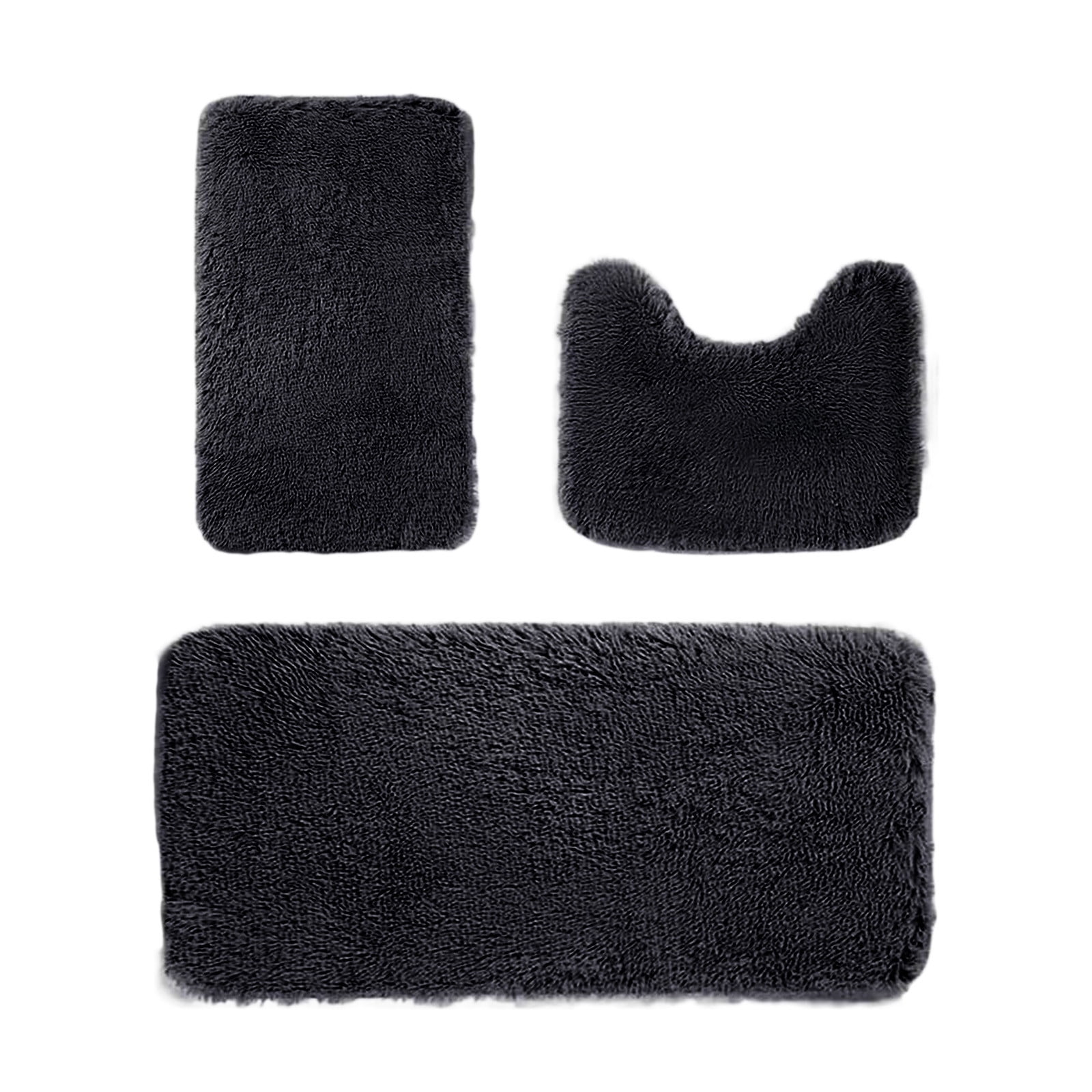 Under $5 Tyidzon Bathroom Rugs Solid Color Bath Mats 3 Set Bath Mats for bathroom Toilet Mats Universal Soft Comfortable Water Absorption Non-Slip Thick Machine Washable Easier to Dry Black - Image 2
