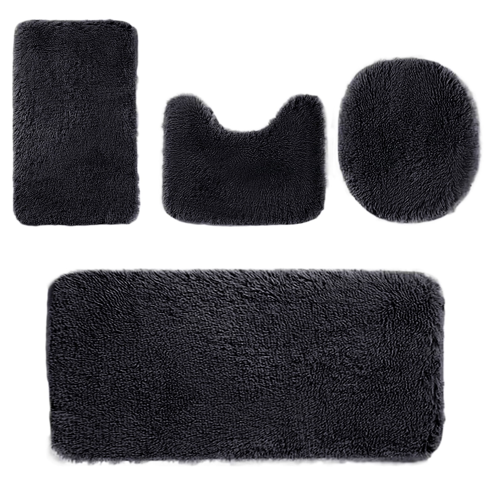Under $5 Tyidzon Bathroom Rugs Solid Color Bath Mats 3 Set Bath Mats for bathroom Toilet Mats Universal Soft Comfortable Water Absorption Non-Slip Thick Machine Washable Easier to Dry Black 2 - Image 2