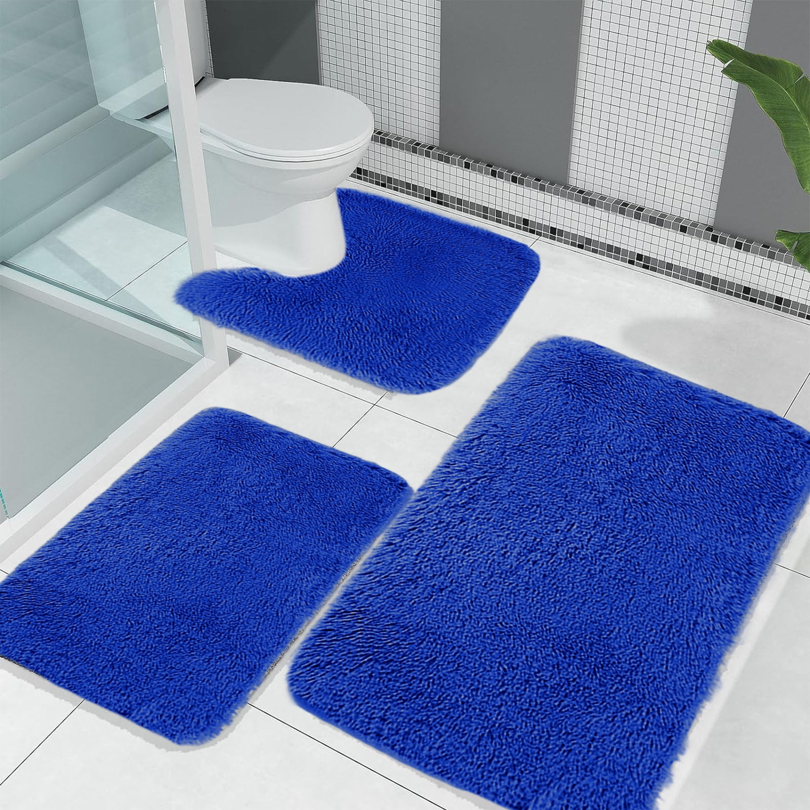 Under $5 Tyidzon Bathroom Rugs Solid Color Bath Mats 3 Set Bath Mats for bathroom Toilet Mats Universal Soft Comfortable Water Absorption Non-Slip Thick Machine Washable Easier to Dry Blue - Image 4