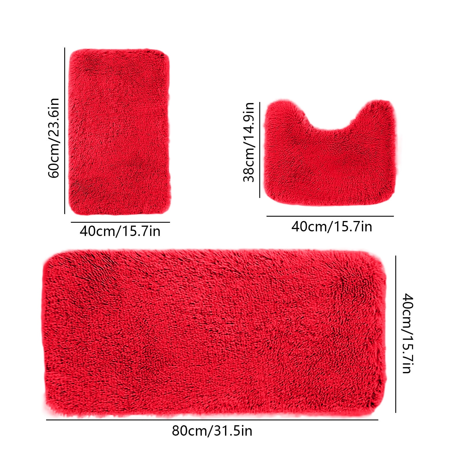 Under $5 Tyidzon Bathroom Rugs Solid Color Bath Mats 3 Set Bath Mats for bathroom Toilet Mats Universal Soft Comfortable Water Absorption Non-Slip Thick Machine Washable Easier to Dry Red - Image 3