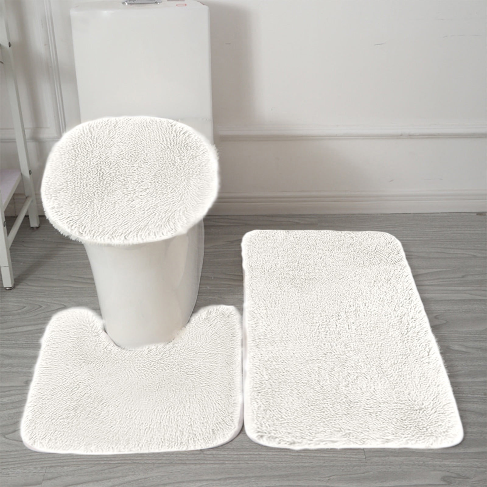 Under $5 Tyidzon Bathroom Rugs Solid Color Bath Mats 3 Set Bath Mats for bathroom Toilet Mats Universal Soft Comfortable Water Absorption Non-Slip Thick Machine Washable Easier to Dry White 1 - Image 1