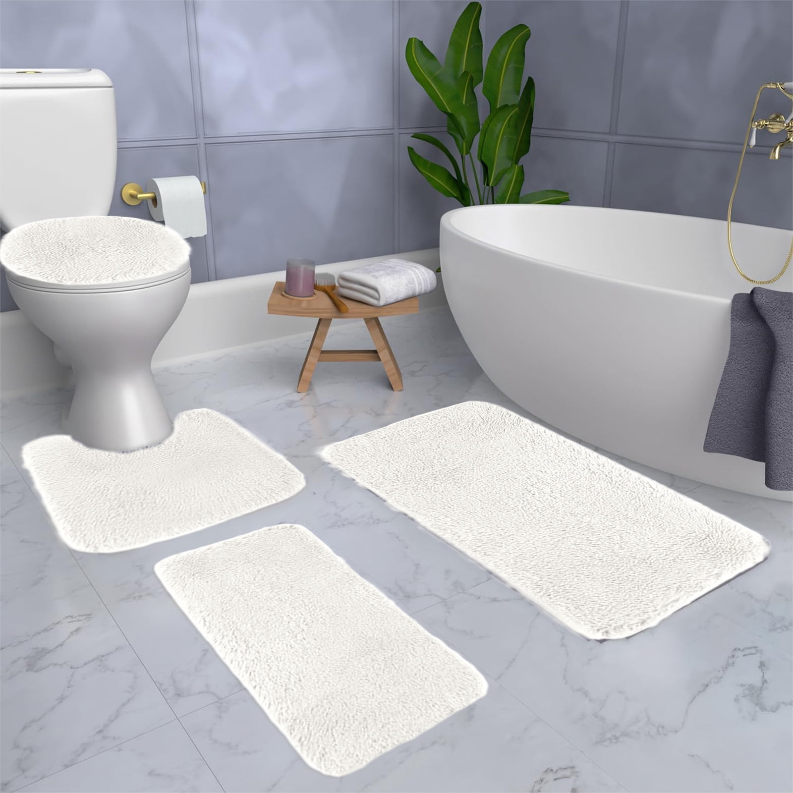 Under $5 Tyidzon Bathroom Rugs Solid Color Bath Mats 3 Set Bath Mats for bathroom Toilet Mats Universal Soft Comfortable Water Absorption Non-Slip Thick Machine Washable Easier to Dry White 2 - Image 5