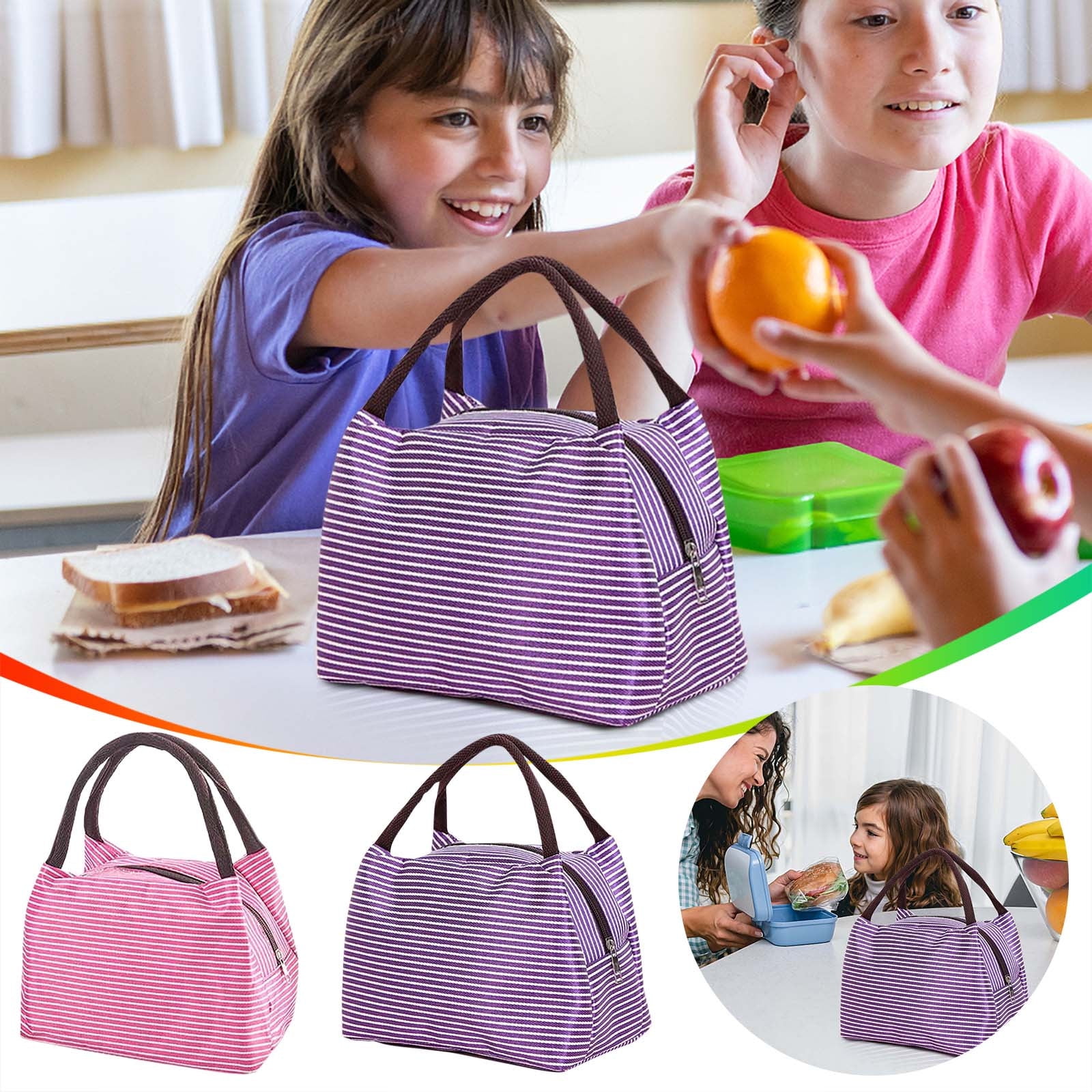 Under $1 Tyidzon Lunch Box Lunch Bag For Women Insulated Lunch Bag Reusable Tote Cooler Bag Lunchbox Suitable for Work, Travel, Outdoor Pink - Image 1
