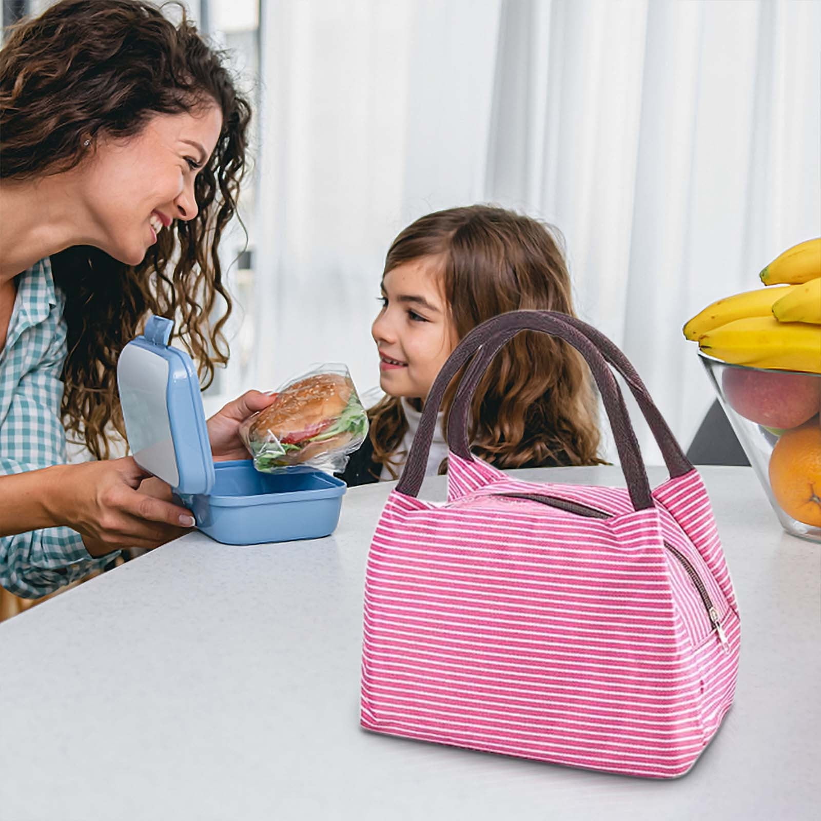 Under $1 Tyidzon Lunch Box Lunch Bag For Women Insulated Lunch Bag Reusable Tote Cooler Bag Lunchbox Suitable for Work, Travel, Outdoor Pink - Image 4