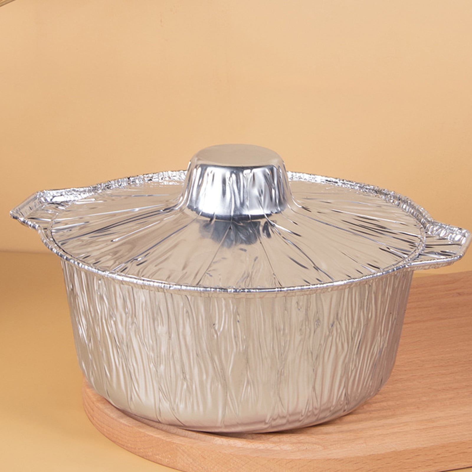 Under $1 Tyidzon Foil Pans Aluminum Round Foil Pan 2pcs Disposable Aluminum Pans with Lid 10*3.5Inch Baking Foil Pan Tinfoil Camping Pot for Prepping Food - Image 4