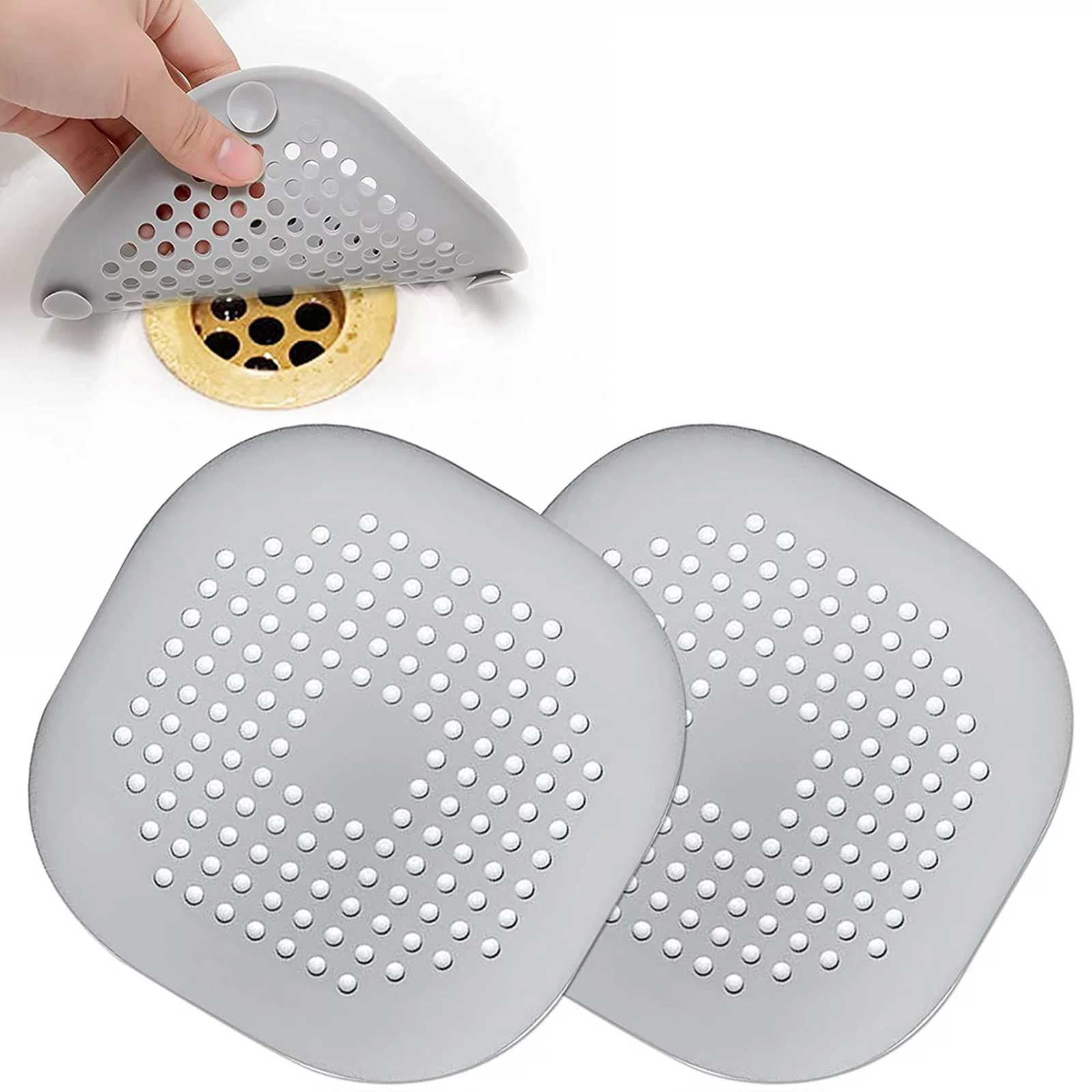 2 PackHair Catcher,Square Hair Drain Cover for Shower Silicone Hair Stopper with Suction Cup,Easy to Install Suit for Bathroom,Bathtub,Kitchen (Grey) - Image 1