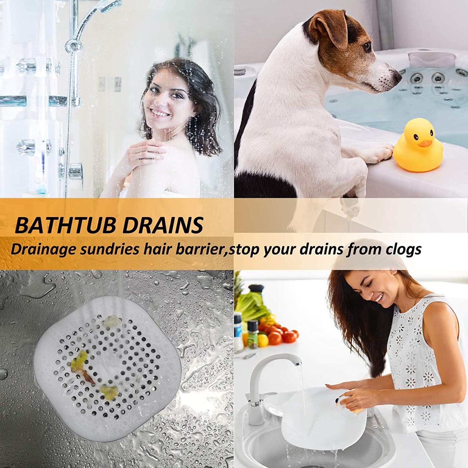 2 PackHair Catcher,Square Hair Drain Cover for Shower Silicone Hair Stopper with Suction Cup,Easy to Install Suit for Bathroom,Bathtub,Kitchen (Grey) - Image 2