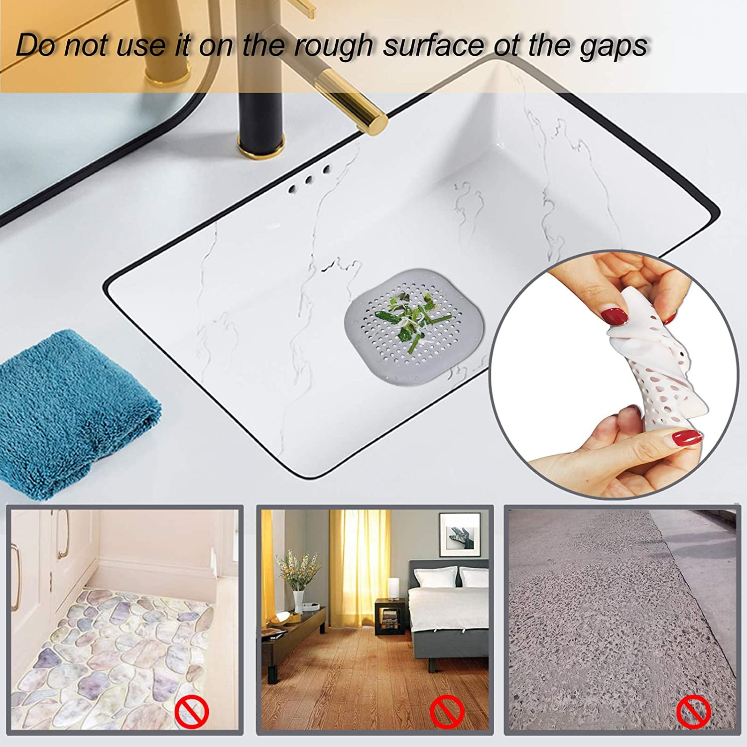 2 PackHair Catcher,Square Hair Drain Cover for Shower Silicone Hair Stopper with Suction Cup,Easy to Install Suit for Bathroom,Bathtub,Kitchen (Grey) - Image 4