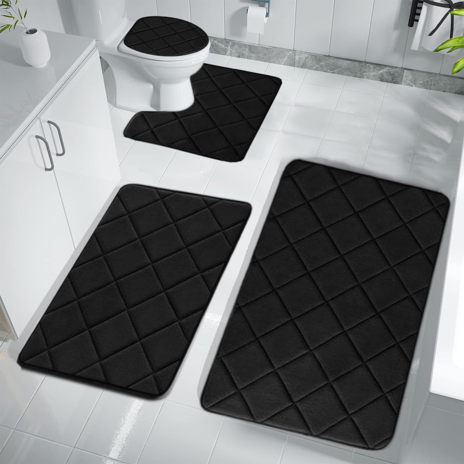 Clearance Tyidzon Bathroom Rugs 4 Piece Ultra Soft & Non-Slip Memory Foam Bath Mats for Bathroom, Absorbent Quick-Drying Bath Mats for Shower Bathroom Floor Rugs Black - Image 5