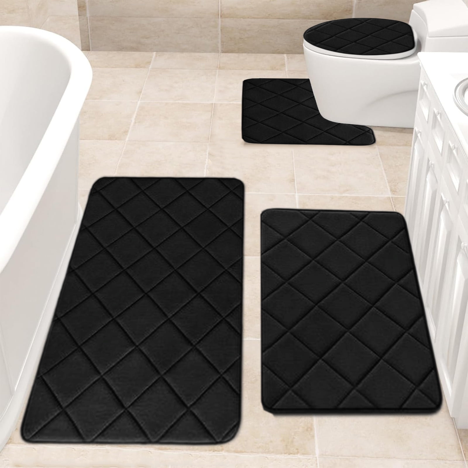 Clearance Tyidzon Bathroom Rugs 4 Piece Ultra Soft & Non-Slip Memory Foam Bath Mats for Bathroom, Absorbent Quick-Drying Bath Mats for Shower Bathroom Floor Rugs Black - Image 6