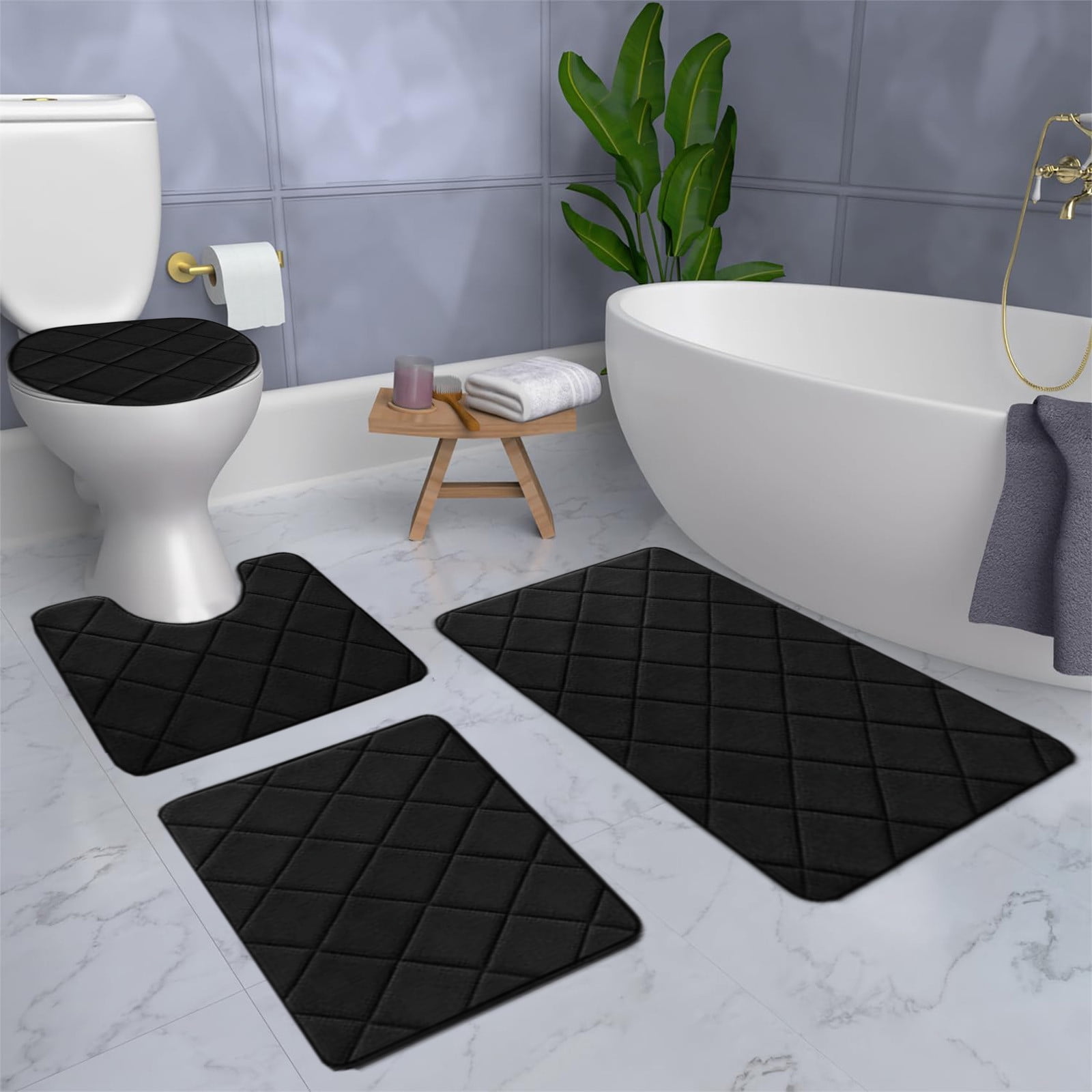 Clearance Tyidzon Bathroom Rugs 4 Piece Ultra Soft & Non-Slip Memory Foam Bath Mats for Bathroom, Absorbent Quick-Drying Bath Mats for Shower Bathroom Floor Rugs Black - Image 7