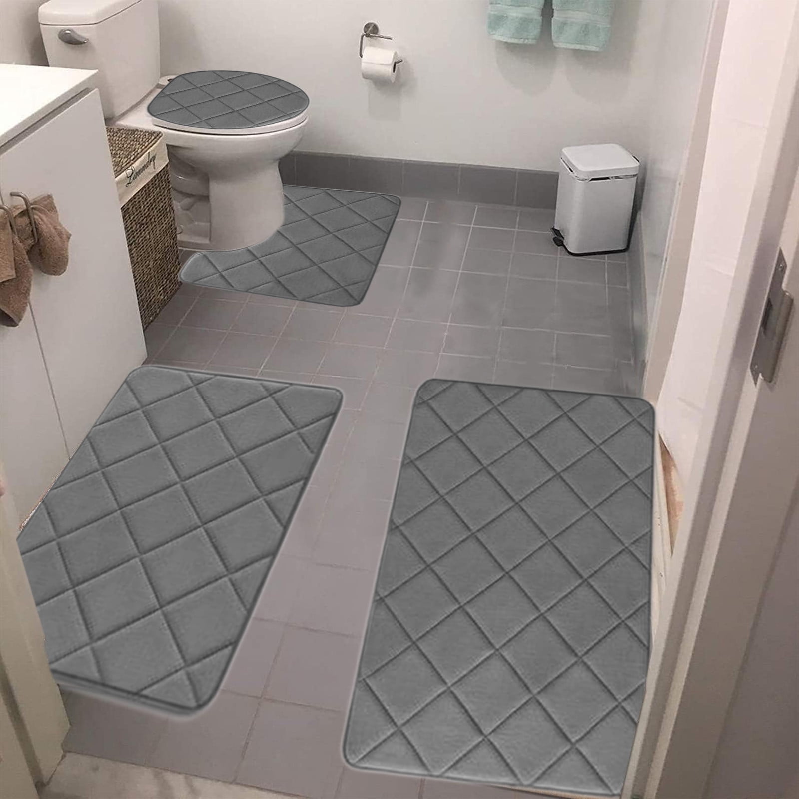 Clearance Tyidzon Bathroom Rugs 4 Piece Ultra Soft & Non-Slip Memory Foam Bath Mats for Bathroom, Absorbent Quick-Drying Bath Mats for Shower Bathroom Floor Rugs Dark Gray - Image 1
