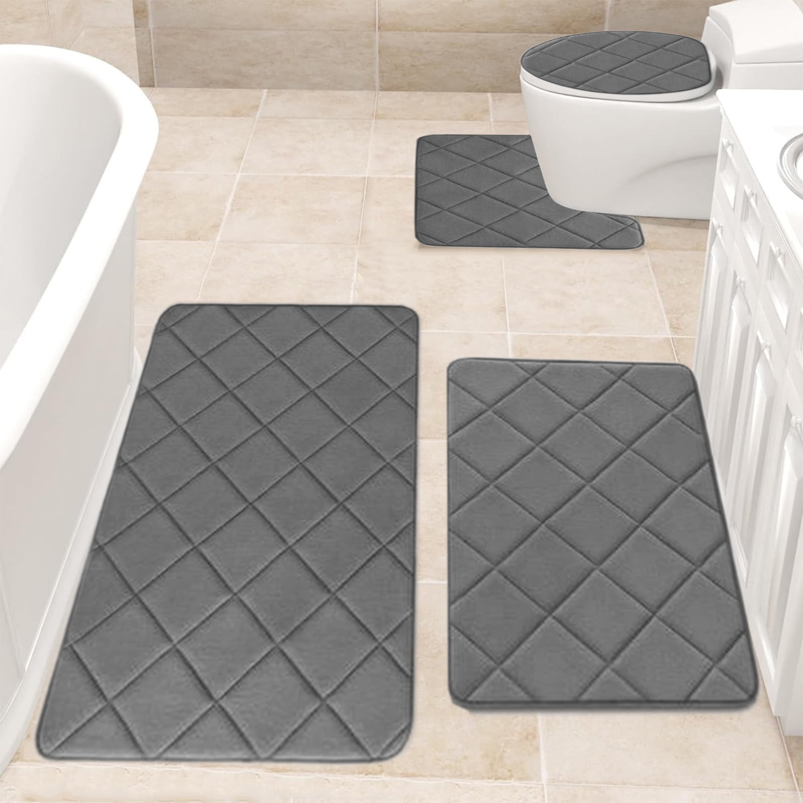 Clearance Tyidzon Bathroom Rugs 4 Piece Ultra Soft & Non-Slip Memory Foam Bath Mats for Bathroom, Absorbent Quick-Drying Bath Mats for Shower Bathroom Floor Rugs Dark Gray - Image 5