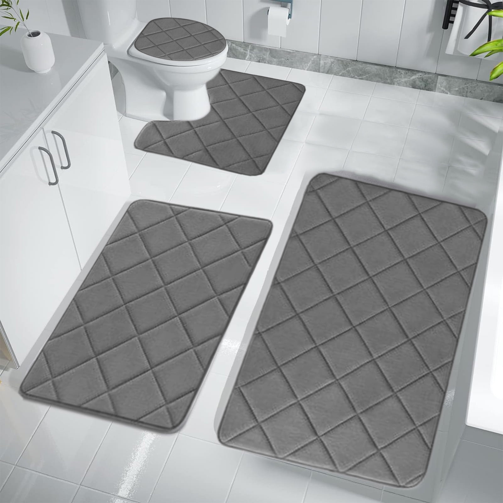 Clearance Tyidzon Bathroom Rugs 4 Piece Ultra Soft & Non-Slip Memory Foam Bath Mats for Bathroom, Absorbent Quick-Drying Bath Mats for Shower Bathroom Floor Rugs Dark Gray - Image 6