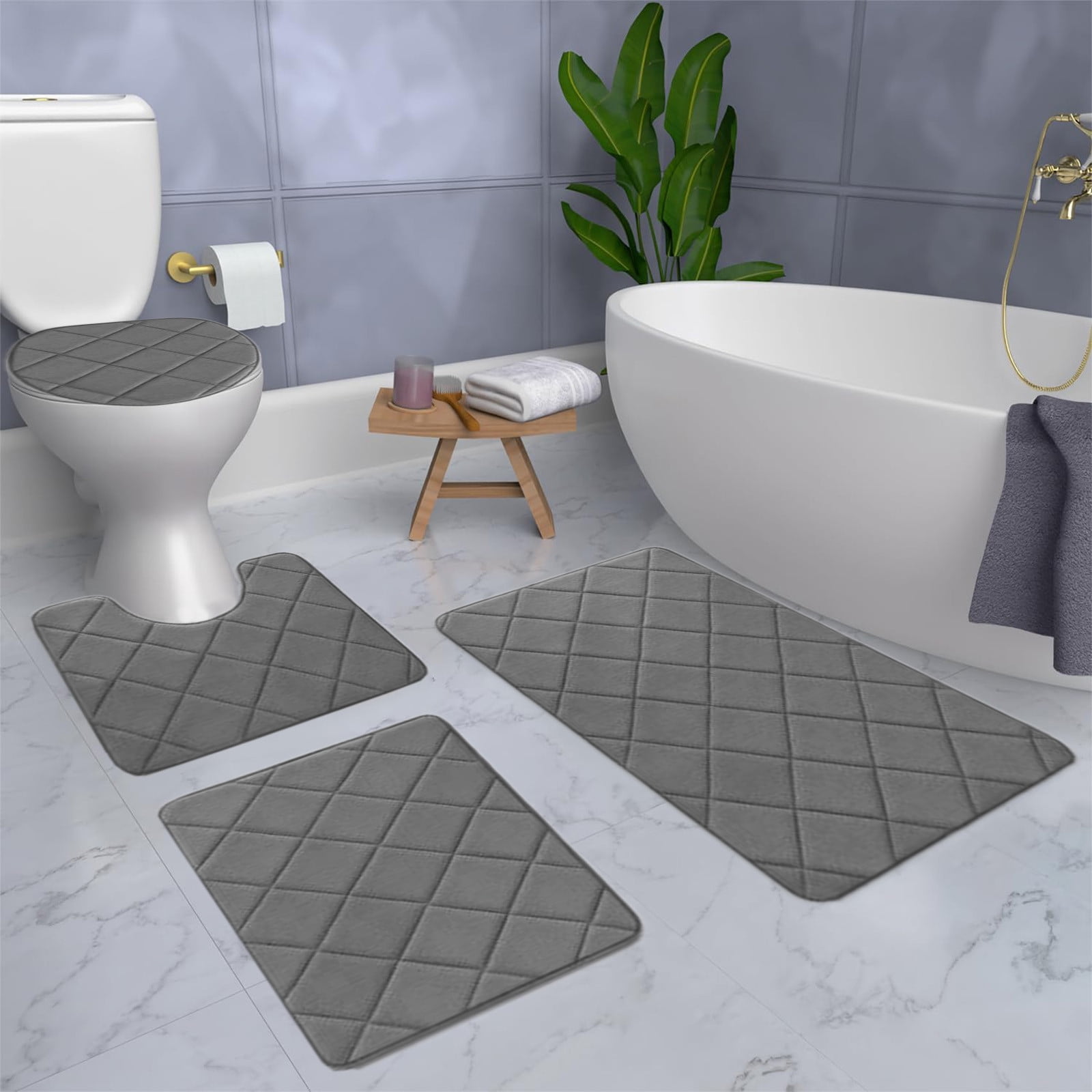 Clearance Tyidzon Bathroom Rugs 4 Piece Ultra Soft & Non-Slip Memory Foam Bath Mats for Bathroom, Absorbent Quick-Drying Bath Mats for Shower Bathroom Floor Rugs Dark Gray - Image 7