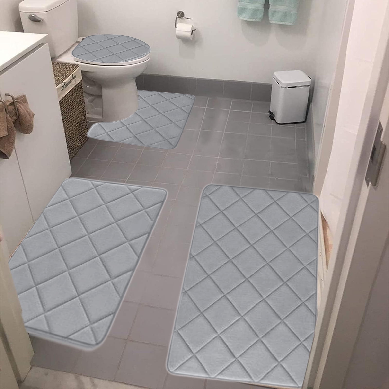 Clearance Tyidzon Bathroom Rugs 4 Piece Ultra Soft & Non-Slip Memory Foam Bath Mats for Bathroom, Absorbent Quick-Drying Bath Mats for Shower Bathroom Floor Rugs Gray - Image 1