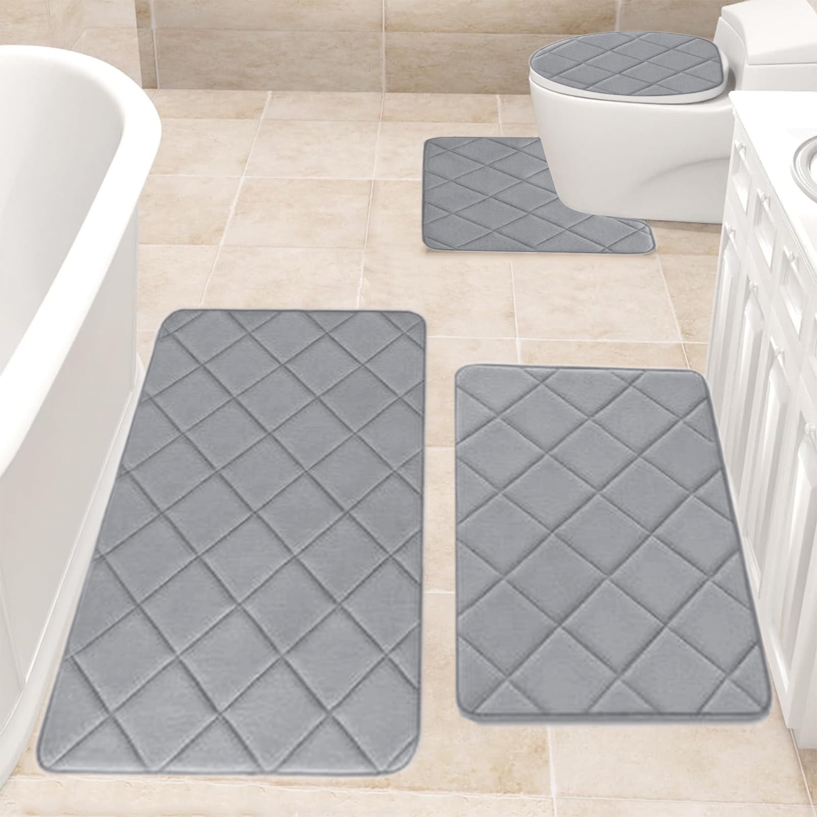 Clearance Tyidzon Bathroom Rugs 4 Piece Ultra Soft & Non-Slip Memory Foam Bath Mats for Bathroom, Absorbent Quick-Drying Bath Mats for Shower Bathroom Floor Rugs Gray - Image 5