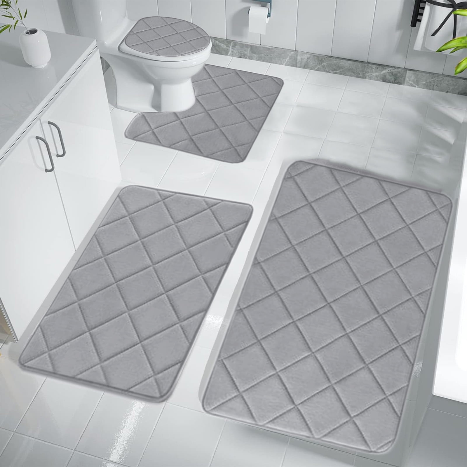 Clearance Tyidzon Bathroom Rugs 4 Piece Ultra Soft & Non-Slip Memory Foam Bath Mats for Bathroom, Absorbent Quick-Drying Bath Mats for Shower Bathroom Floor Rugs Gray - Image 7
