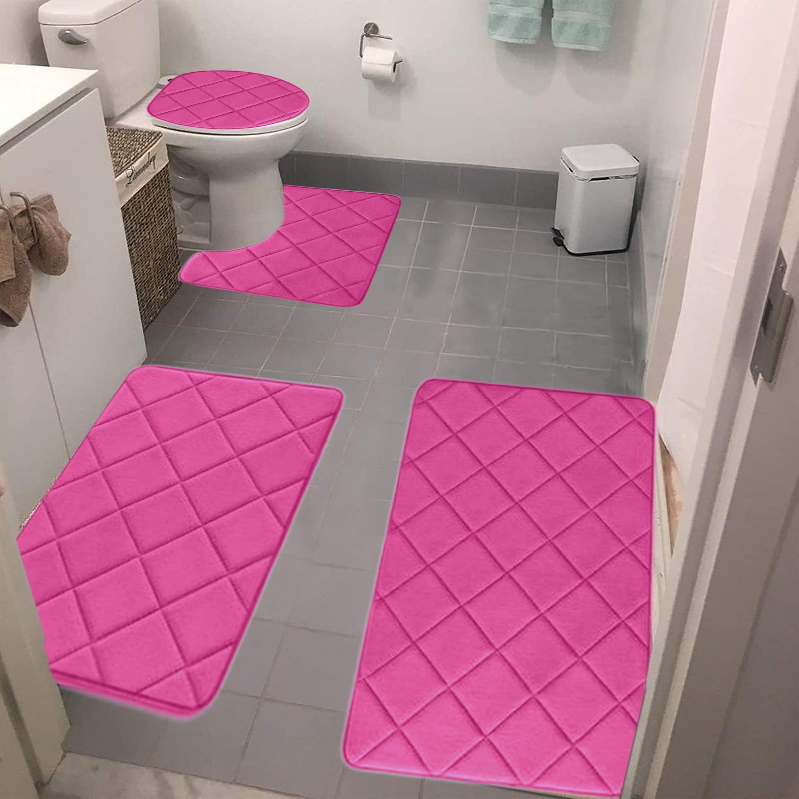 Clearance Tyidzon Bathroom Rugs 4 Piece Ultra Soft & Non-Slip Memory Foam Bath Mats for Bathroom, Absorbent Quick-Drying Bath Mats for Shower Bathroom Floor Rugs Pink - Image 1