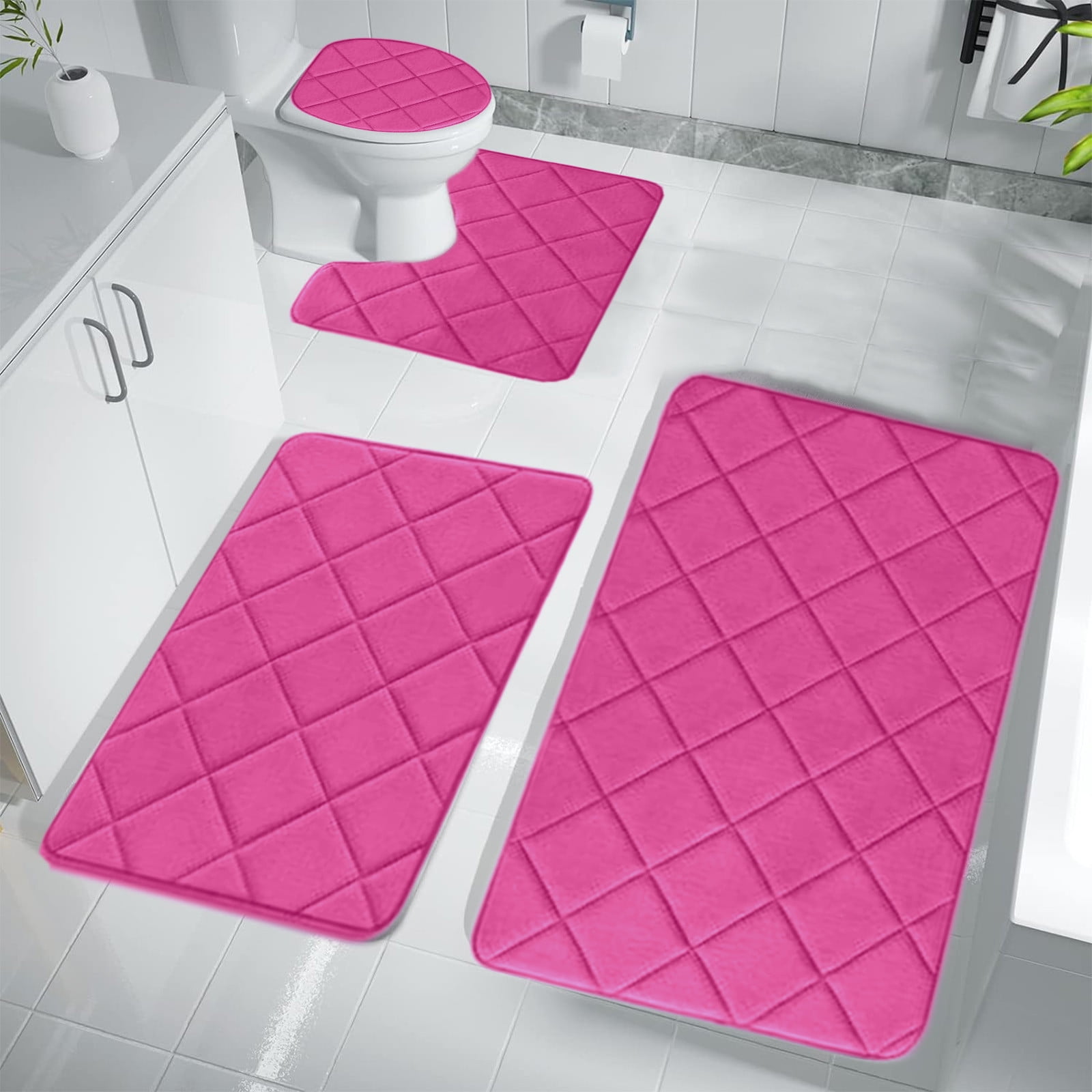 Clearance Tyidzon Bathroom Rugs 4 Piece Ultra Soft & Non-Slip Memory Foam Bath Mats for Bathroom, Absorbent Quick-Drying Bath Mats for Shower Bathroom Floor Rugs Pink - Image 5