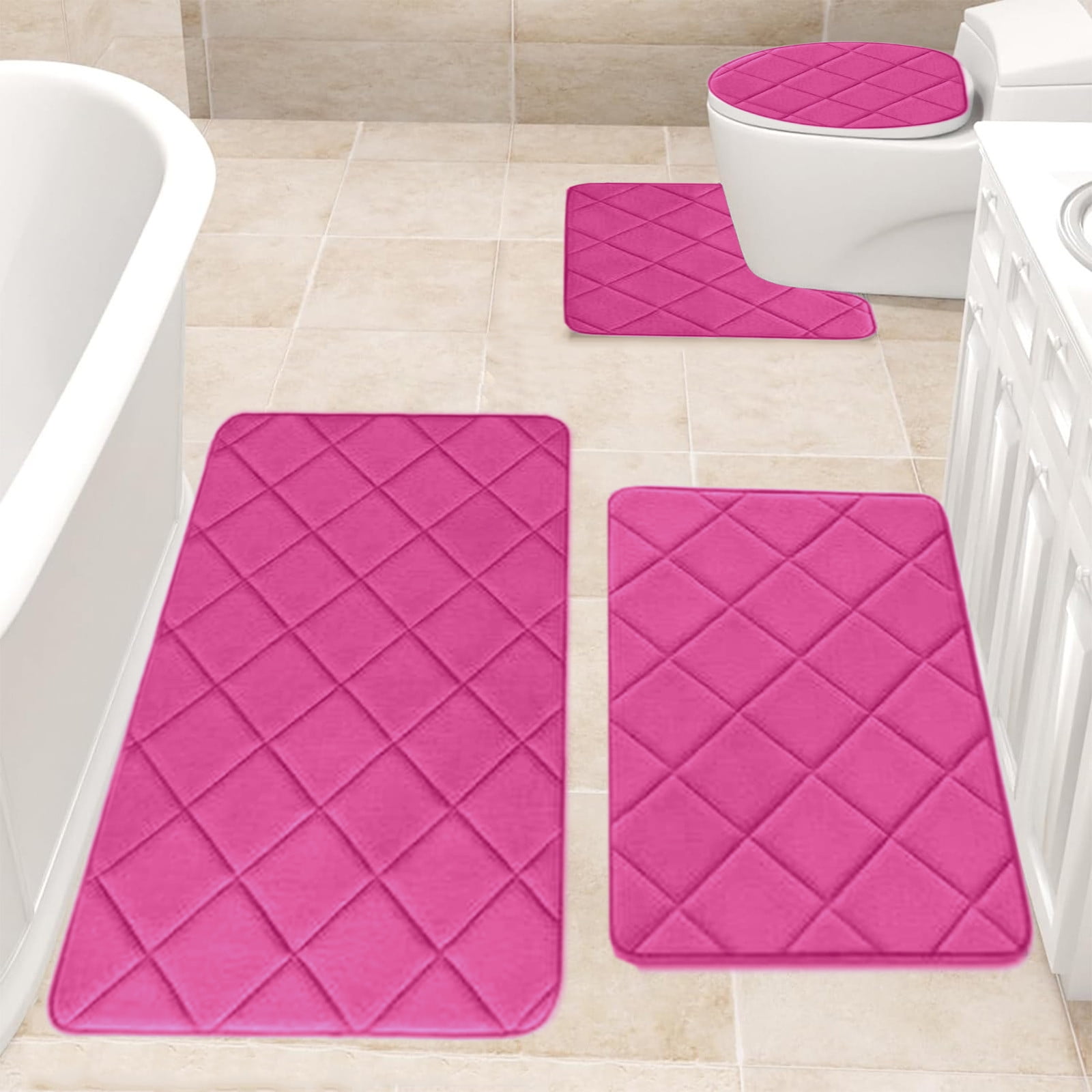 Clearance Tyidzon Bathroom Rugs 4 Piece Ultra Soft & Non-Slip Memory Foam Bath Mats for Bathroom, Absorbent Quick-Drying Bath Mats for Shower Bathroom Floor Rugs Pink - Image 6