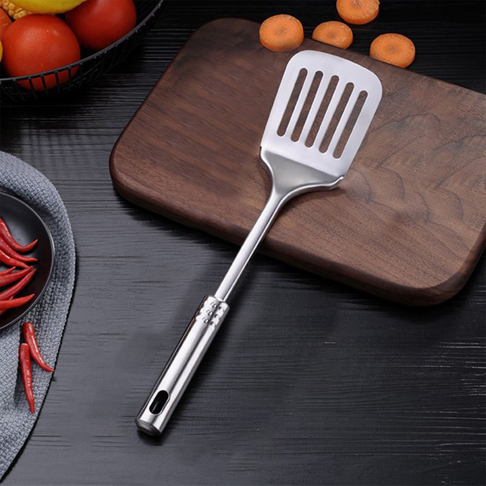 Tyidzon 13 Inch Stainless Steel Spatula Silver Slotted Metal Spatula Heavy Duty Sturdy Kitchen Spatula High Heat Resistant Fryer Barbecue Cookware Etc Kitchen Meat Spatula Silver - Image 1