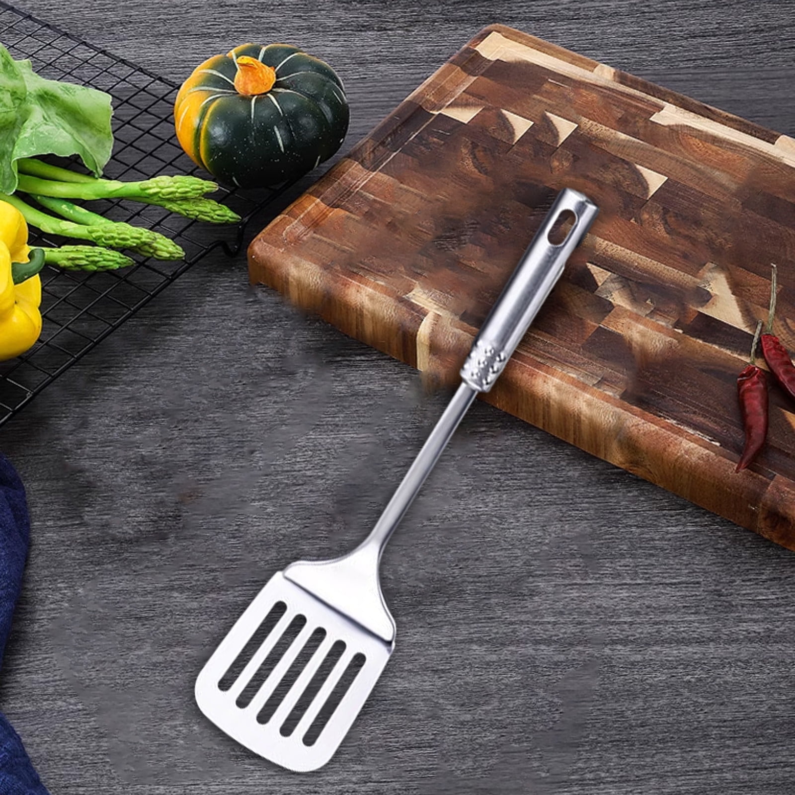 Tyidzon 13 Inch Stainless Steel Spatula Silver Slotted Metal Spatula Heavy Duty Sturdy Kitchen Spatula High Heat Resistant Fryer Barbecue Cookware Etc Kitchen Meat Spatula Silver - Image 5