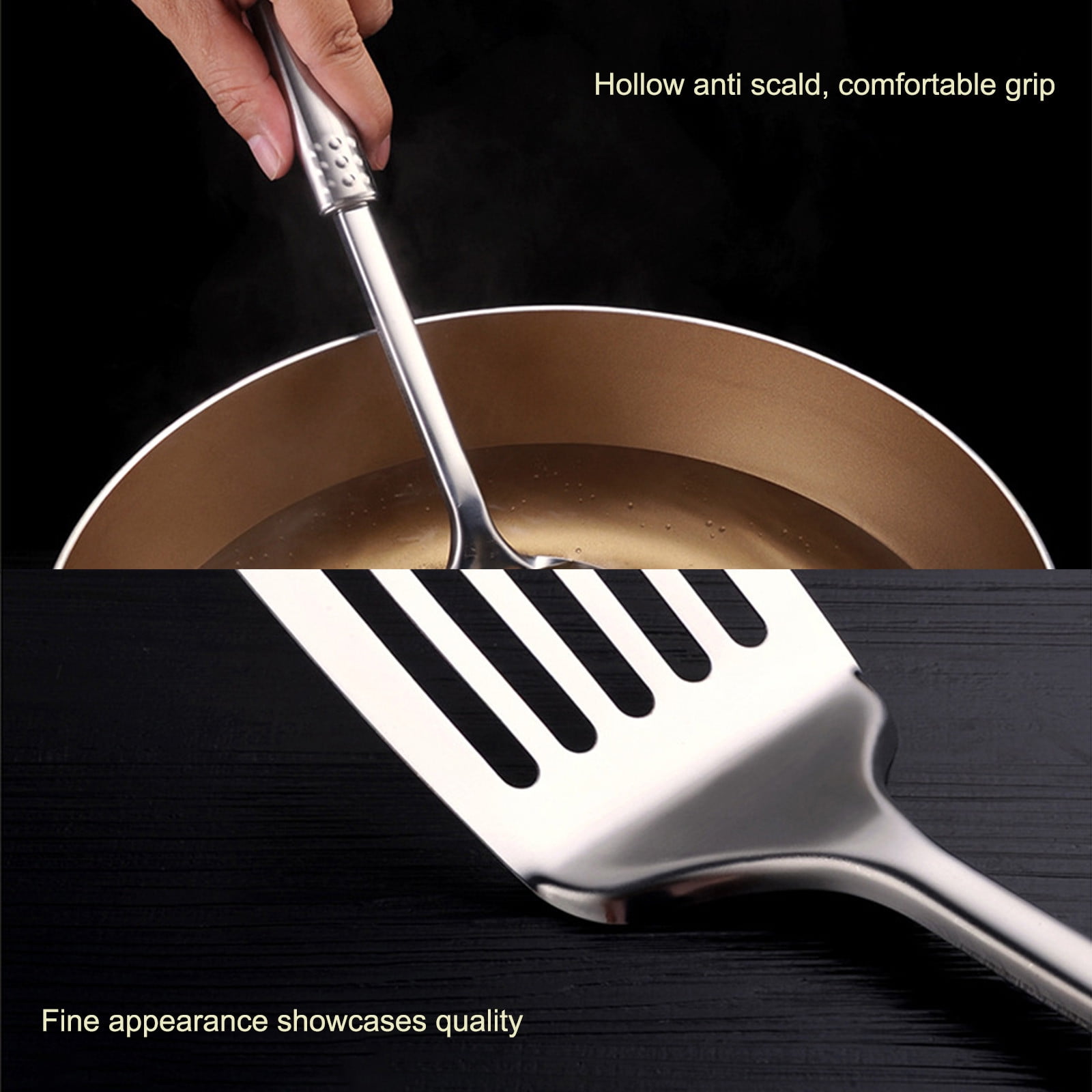 Tyidzon 13 Inch Stainless Steel Spatula Silver Slotted Metal Spatula Heavy Duty Sturdy Kitchen Spatula High Heat Resistant Fryer Barbecue Cookware Etc Kitchen Meat Spatula Silver - Image 7