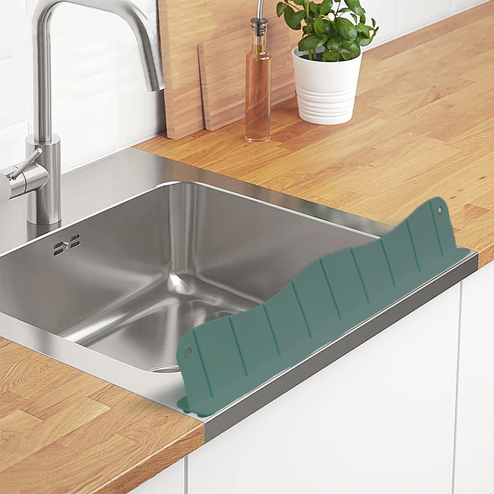 Tyidzon Silicone Sink Splash Guard 19.29X3.54X1.97 Inch Water Splash Guard for Kitchen and Bathroom Kitchen Sink Splash Guard with Suction Cup Green - Image 1