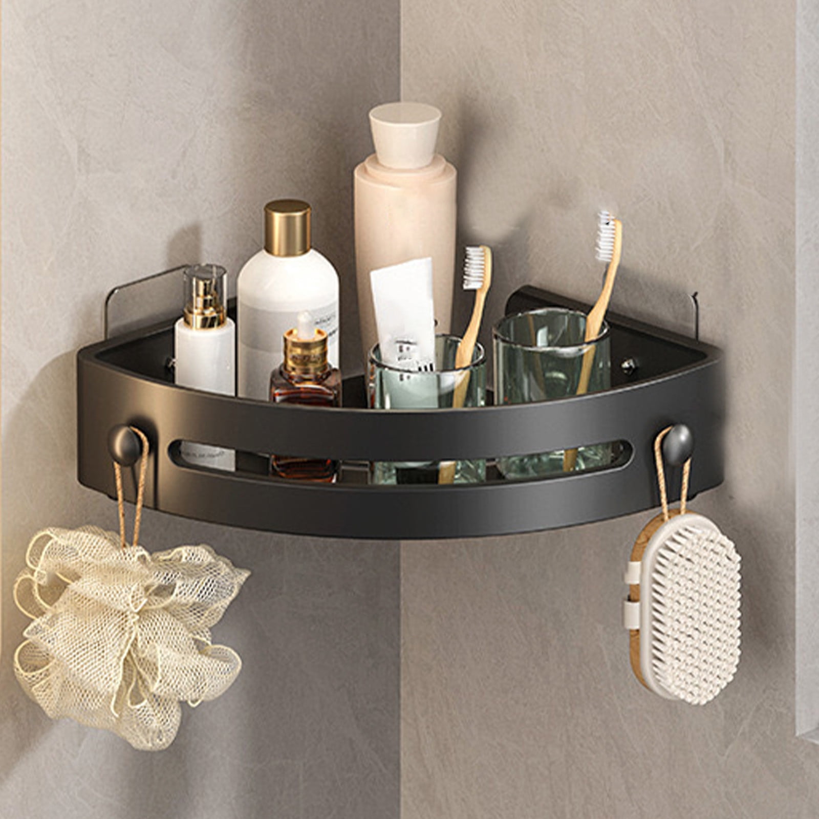 Tyidzon Bathroom Corner Shelf Gray Wall Mounted Corner Shower Caddy Kitchen Corner Shelves No Drill Shower Organizer Black - Image 1
