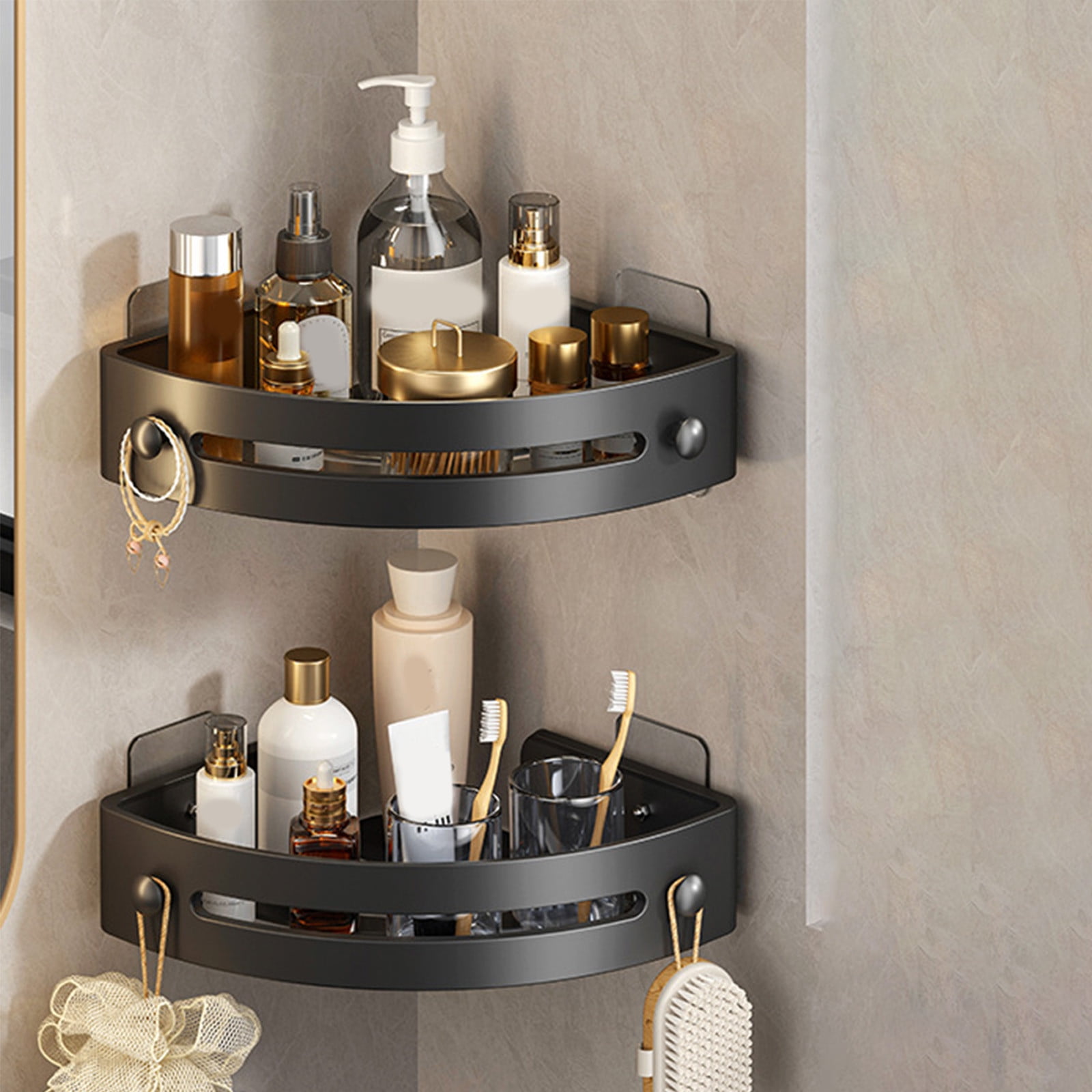 Tyidzon Bathroom Corner Shelf Gray Wall Mounted Corner Shower Caddy Kitchen Corner Shelves No Drill Shower Organizer Black - Image 6