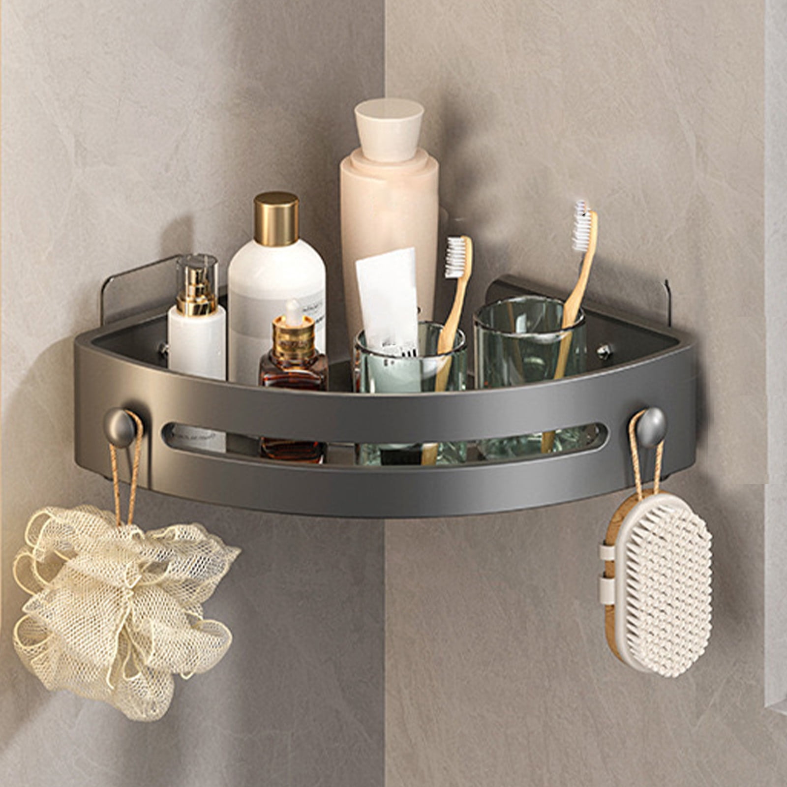Tyidzon Bathroom Corner Shelf Gray Wall Mounted Corner Shower Caddy Kitchen Corner Shelves No Drill Shower Organizer Gray - Image 1