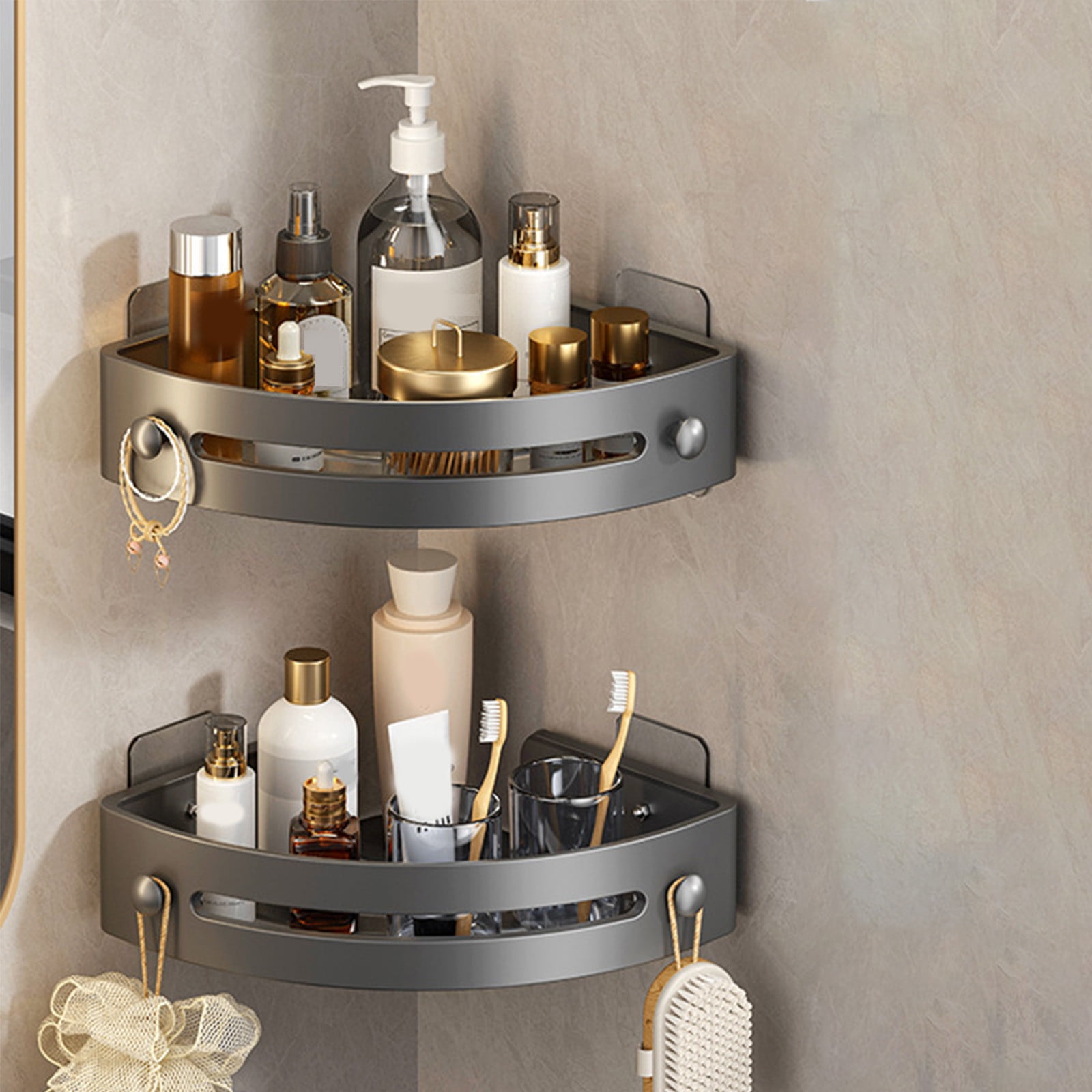 Tyidzon Bathroom Corner Shelf Gray Wall Mounted Corner Shower Caddy Kitchen Corner Shelves No Drill Shower Organizer Gray - Image 6