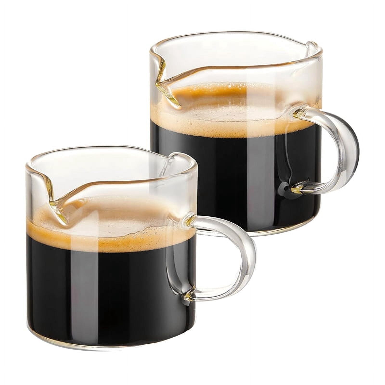 Espresso Cups Set of 2, 4 OZ Double Spouts Cups, Espresso Shot Glasses, Milk Cup with Handle, Clear Glass, Espresso By PULMCheerger 1 Set transparent color - Image 1