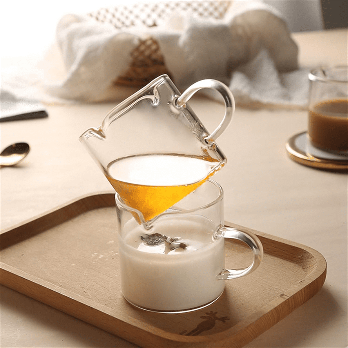Espresso Cups Set of 2, 4 OZ Double Spouts Cups, Espresso Shot Glasses, Milk Cup with Handle, Clear Glass, Espresso By PULMCheerger 1 Set transparent color - Image 4