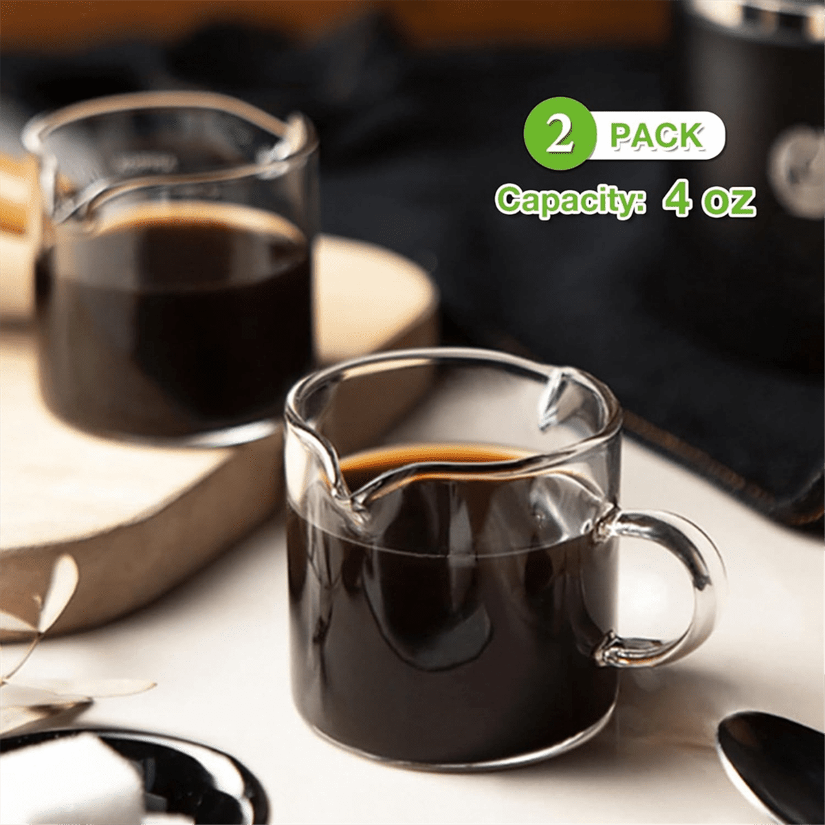 Espresso Cups Set of 2, 4 OZ Double Spouts Cups, Espresso Shot Glasses, Milk Cup with Handle, Clear Glass, Espresso By PULMCheerger 1 Set transparent color - Image 7