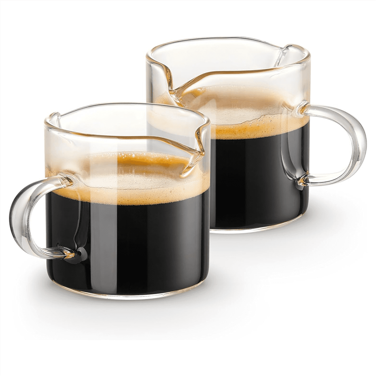 Espresso Cups Set of 2, 4 OZ Double Spouts Cups, Espresso Shot Glasses, Milk Cup with Handle, Clear Glass, Espresso By PULMCheerger 1 Set transparent color - Image 8