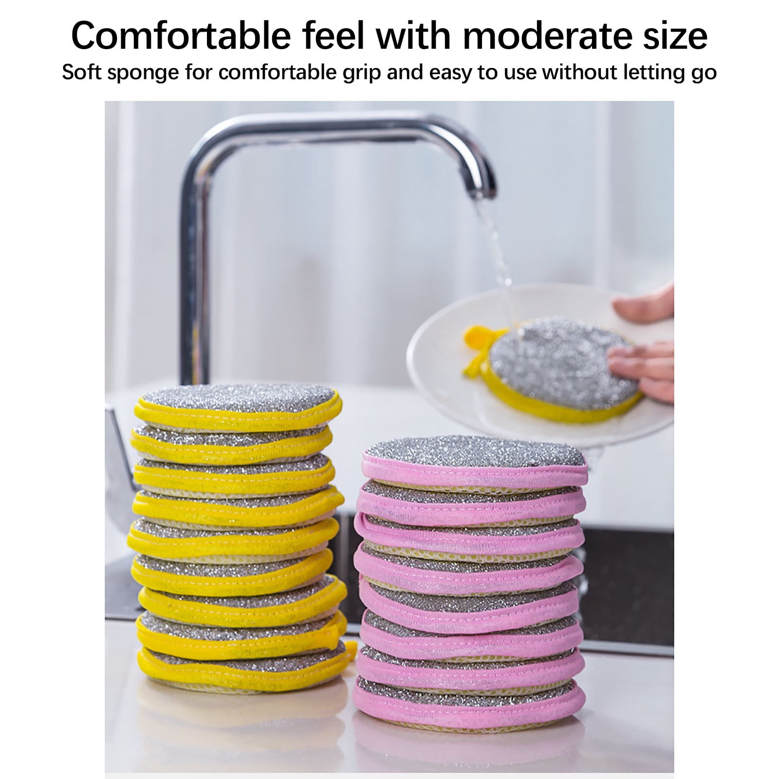 Under $1 Tyidzon Sponges Kitchen Multi-Purpose,5Pc Non-Scratch Sponges for Cleaning, Along with Heavy Duty Scrubbing Power - Reusable Double-Sided Dish Sponge for Dishes, Pots and Pans Yellow - Image 7