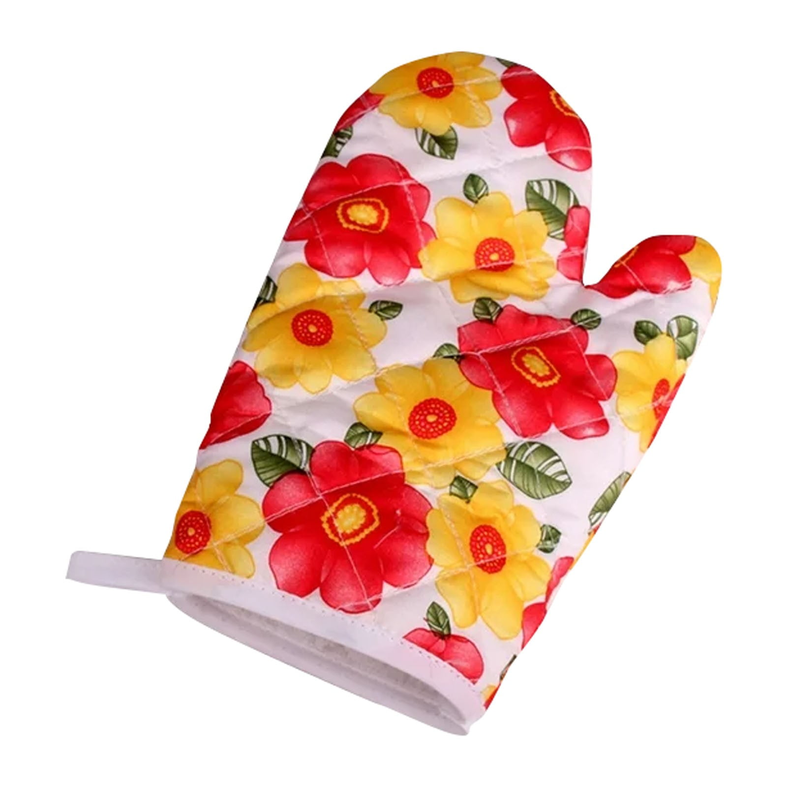 Oven Mitts Clearance! JWDX Baking Oven Gloves Sunflower on White Background, Oven Oven Heat Oven Glove Polyester Floral Printed Pot Holder Microwave Glove Thickened Microwave Bakeware D - Image 1