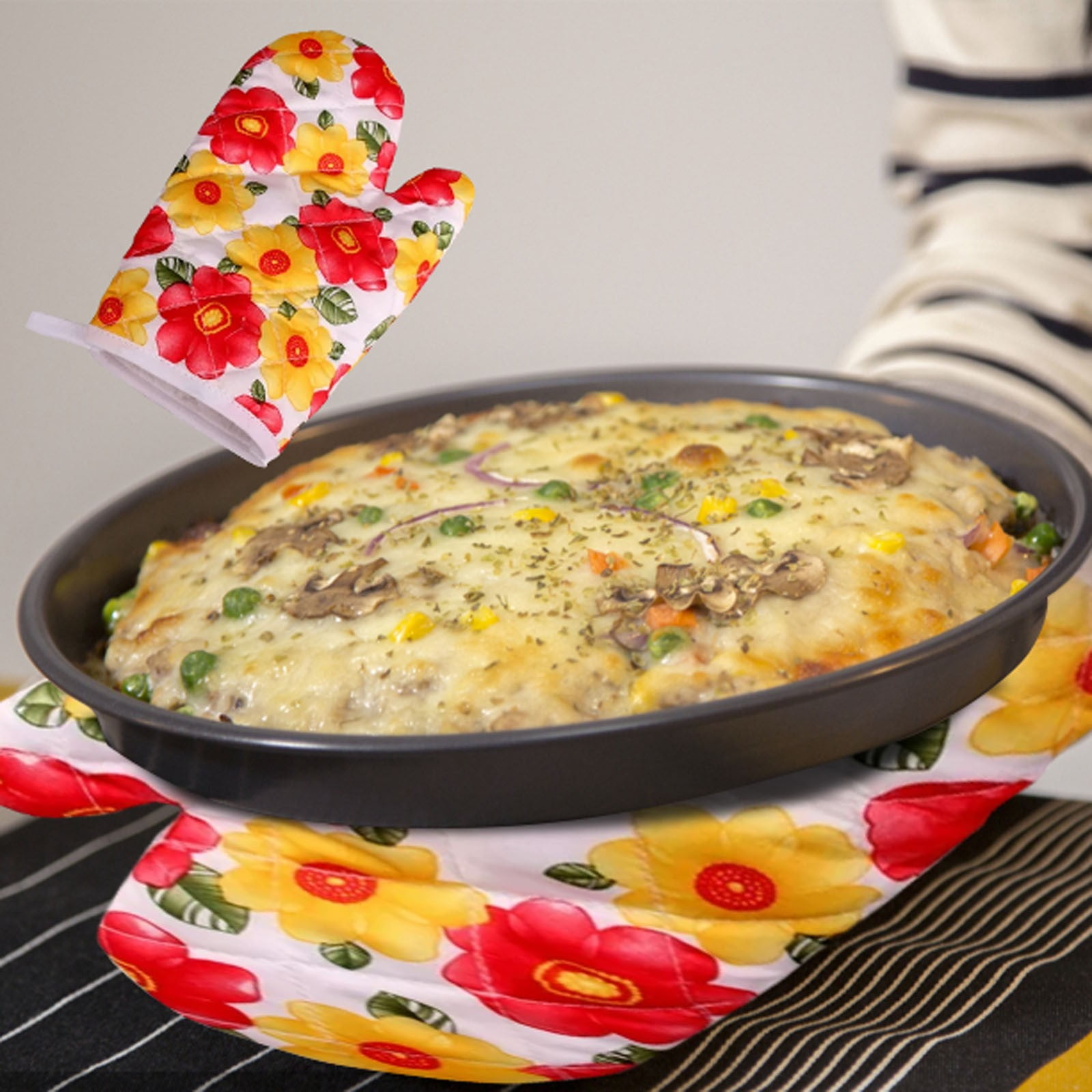 Oven Mitts Clearance! JWDX Baking Oven Gloves Sunflower on White Background, Oven Oven Heat Oven Glove Polyester Floral Printed Pot Holder Microwave Glove Thickened Microwave Bakeware D - Image 2