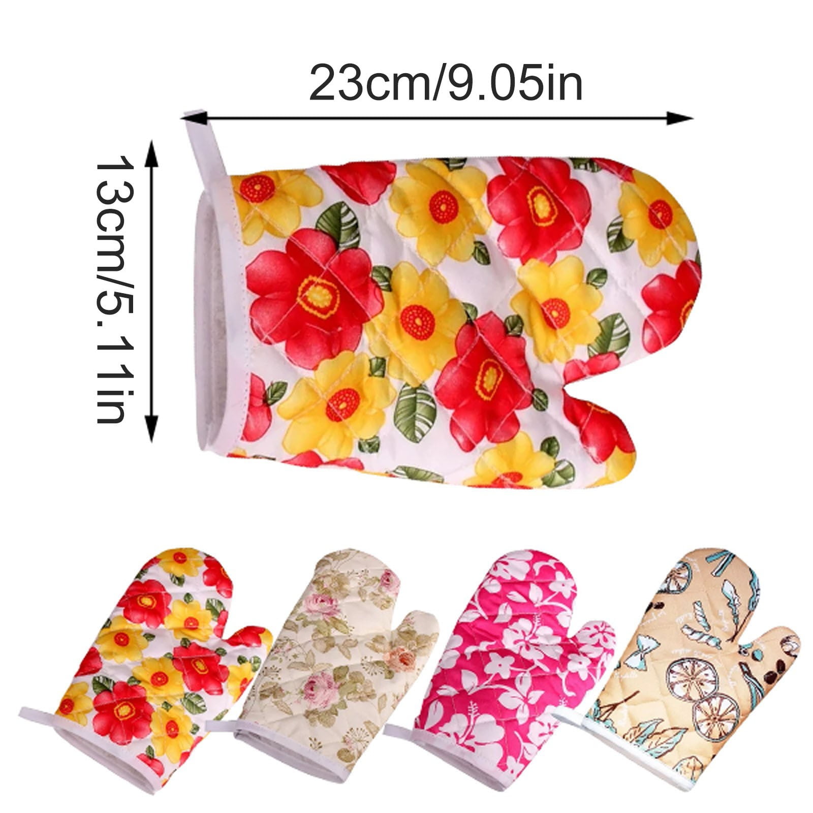 Oven Mitts Clearance! JWDX Baking Oven Gloves Sunflower on White Background, Oven Oven Heat Oven Glove Polyester Floral Printed Pot Holder Microwave Glove Thickened Microwave Bakeware D - Image 3