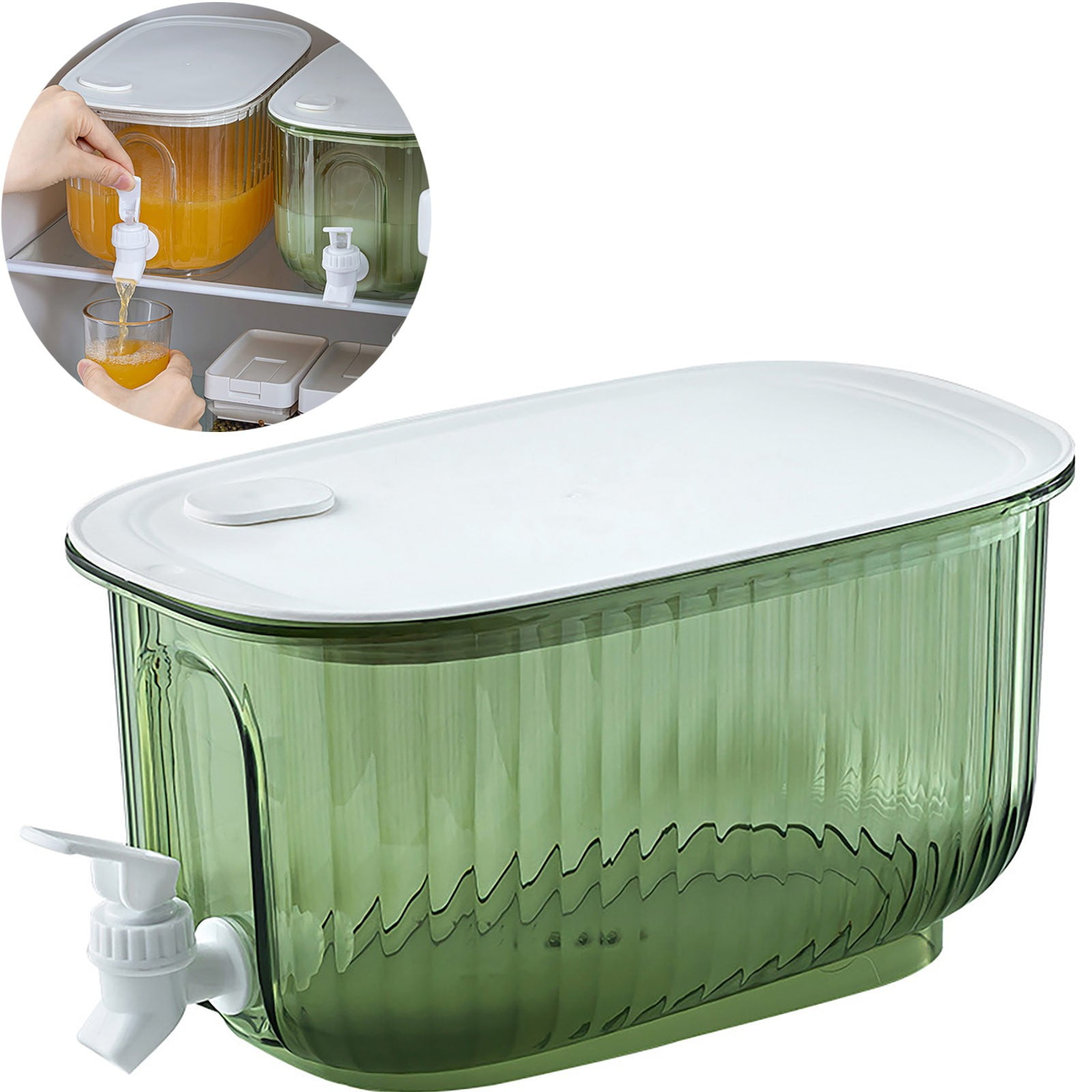 JWDX Glass and Bottle Clearance, Refrigerator Specific Cold Water Jug with Faucet Household Large Capacity Fruit Juice Cold Drink Barrel Lemon Fruit Tea Beverage Barrel Cold Water Jug. Green - Image 2