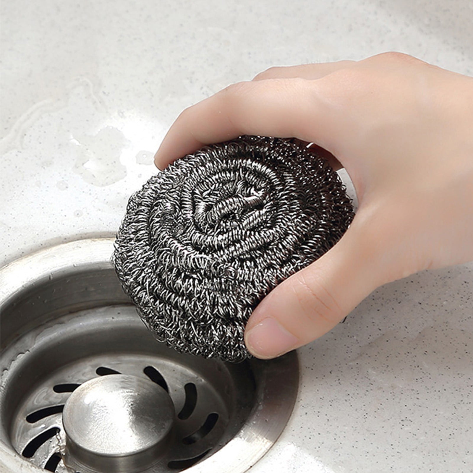 Eguiwyn Clearance 6 Pcs Home Stainless Scrubber Sponges Cleaning Scrubber Scouring Pads, Sponges Kitchen,Sponge,Steel Scrubber,Scrub Pads,Steel Kitchen Scrubber, for Pot Pan Dish Wash Cleaning Silver - Image 4