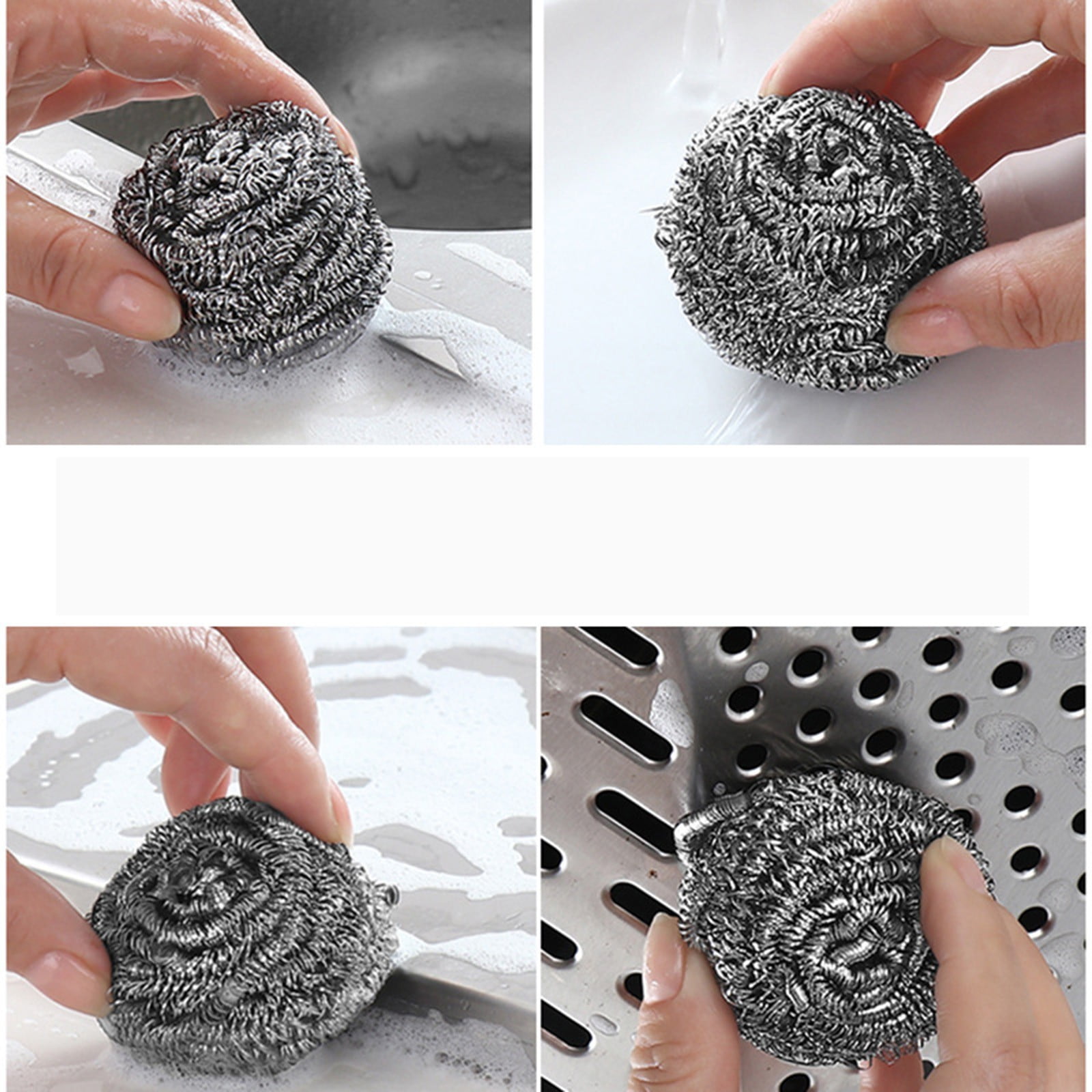 Eguiwyn Clearance 6 Pcs Home Stainless Scrubber Sponges Cleaning Scrubber Scouring Pads, Sponges Kitchen,Sponge,Steel Scrubber,Scrub Pads,Steel Kitchen Scrubber, for Pot Pan Dish Wash Cleaning Silver - Image 5