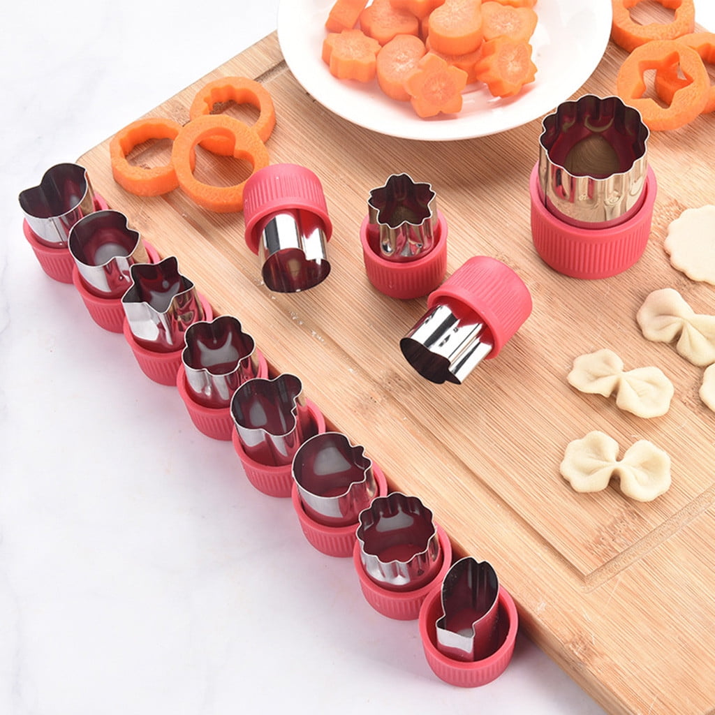 Clearance! Kitchen Utensils Set Eguiwyn 12Pcs Fruit Star Shape Fondant Cake Cookie Plunger Mould Mold Cutter Tools 12Pcs Slicing Molds Fruit and Vegetable Embossing Molds Biscuit Cutting Molds 1-Red - Image 1